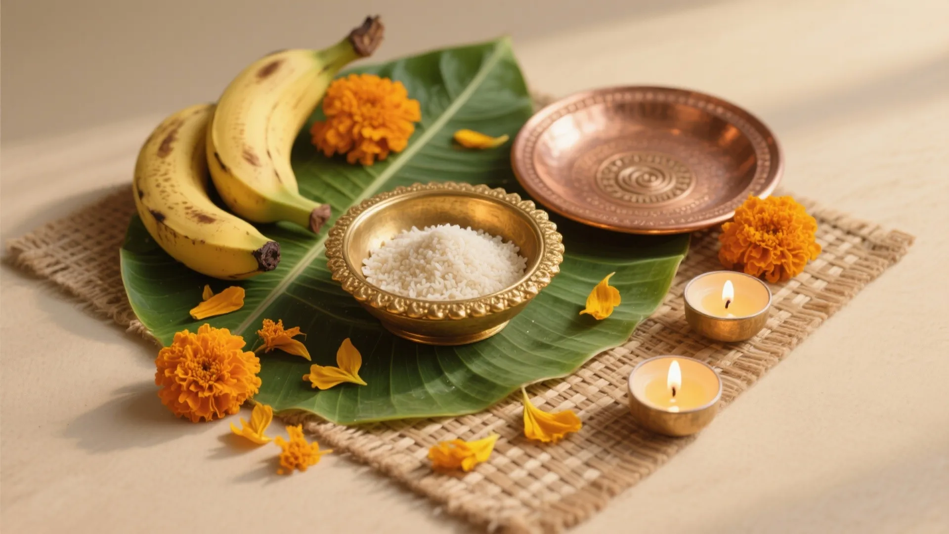 Brass, Flowers, and Eco Rangoli Backdrop
