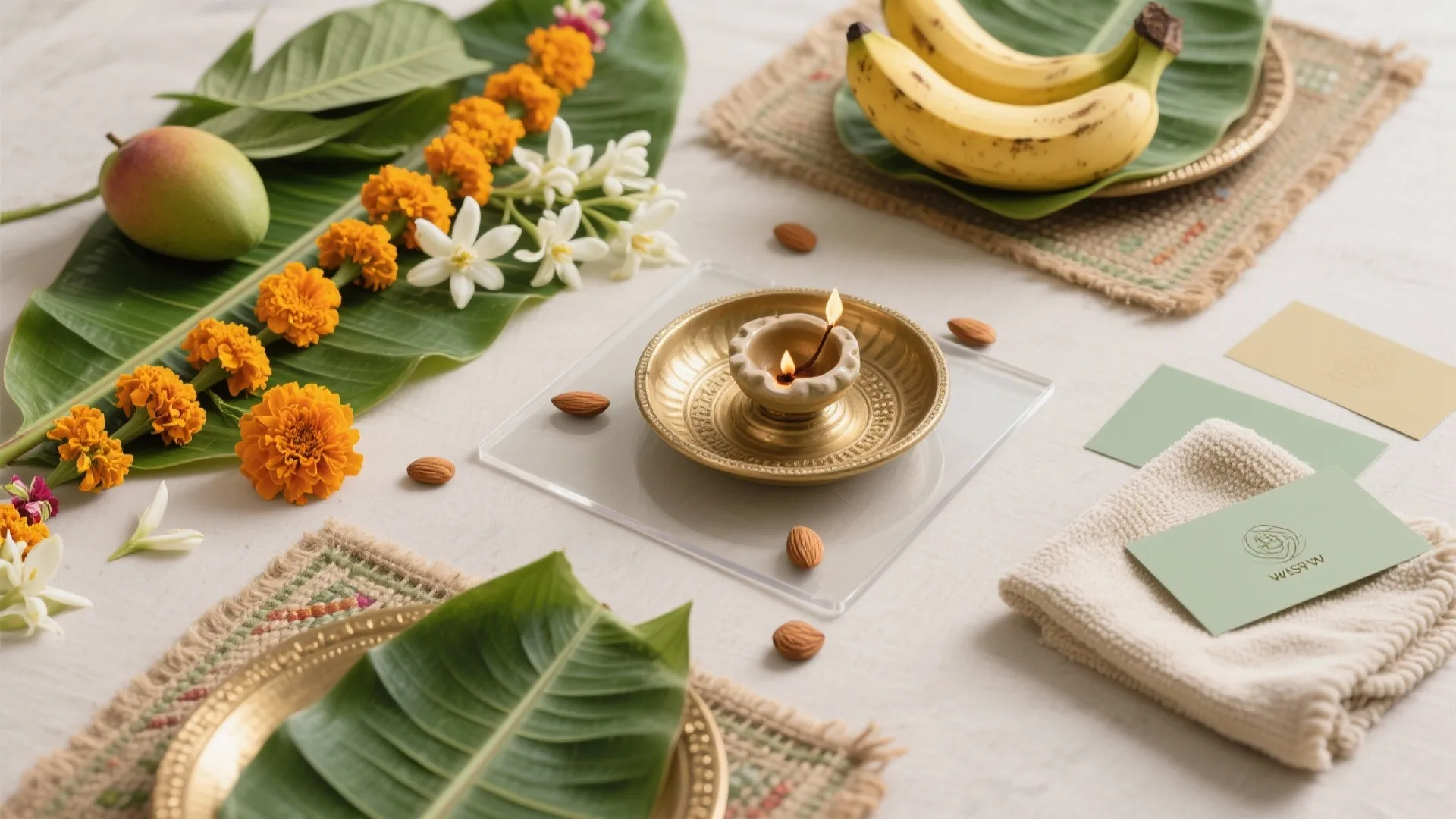 Eco-friendly florals and banana-leaf accents