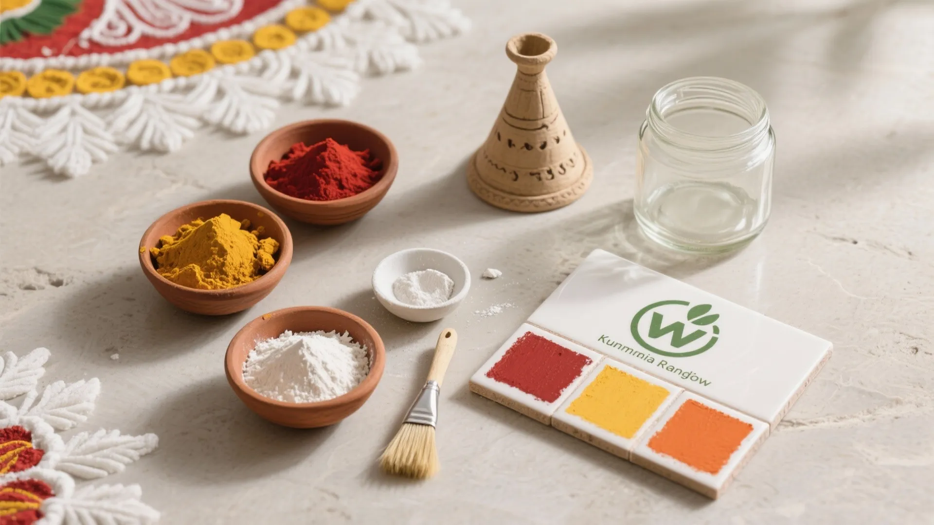 Eco-Friendly Rangoli with Turmeric, Kumkum, and Rice Flour