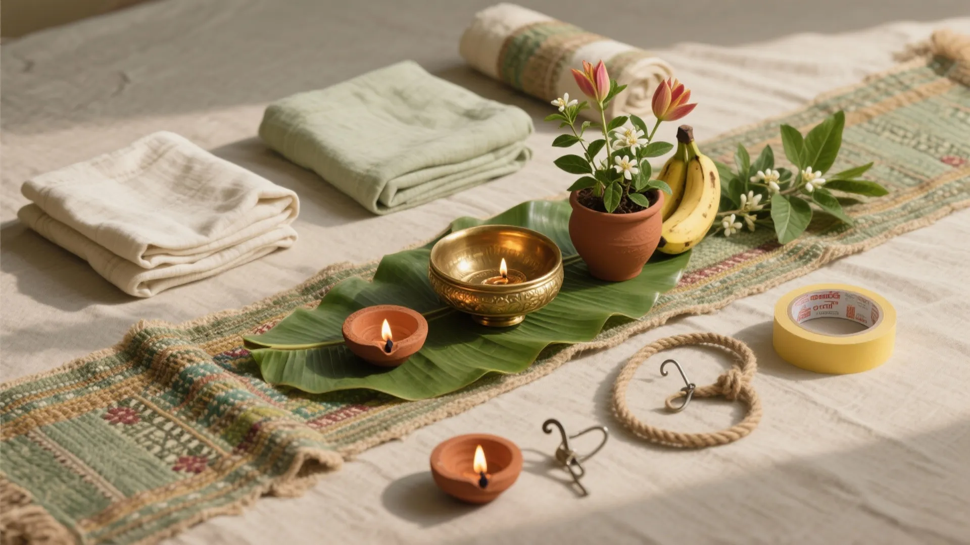 Eco-friendly decor with reusable textiles and plants