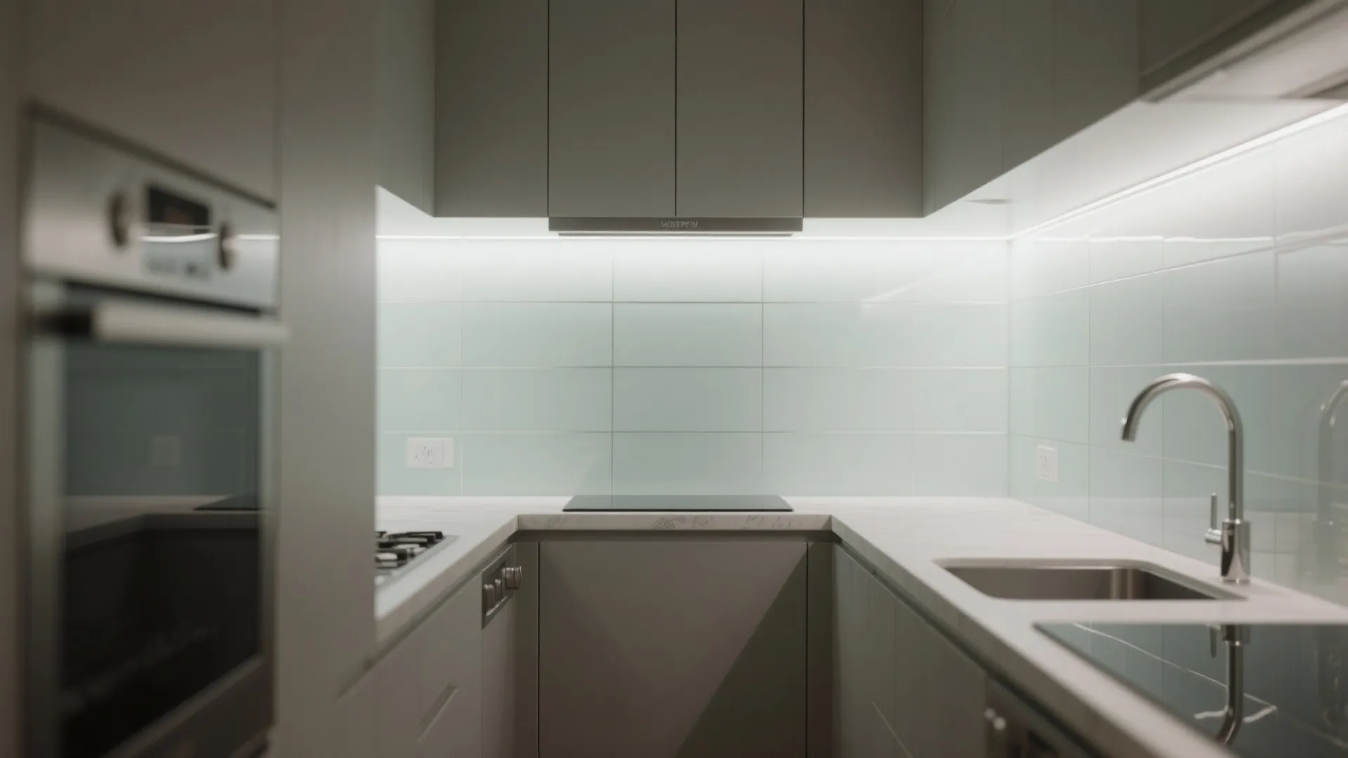 Glass backsplash with edge-lit glow