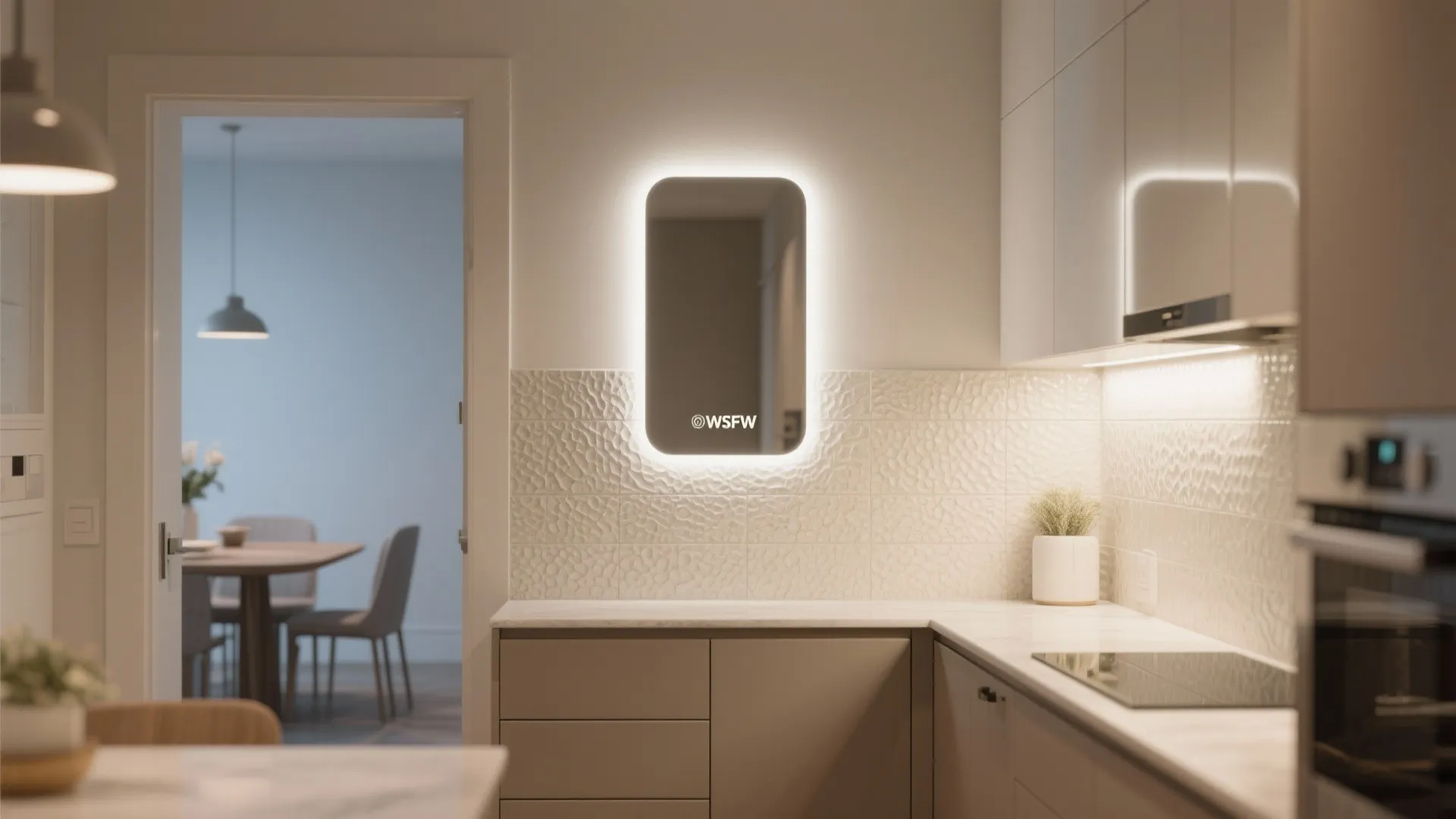 Edge-lit mirrors and wall grazers in kitchens