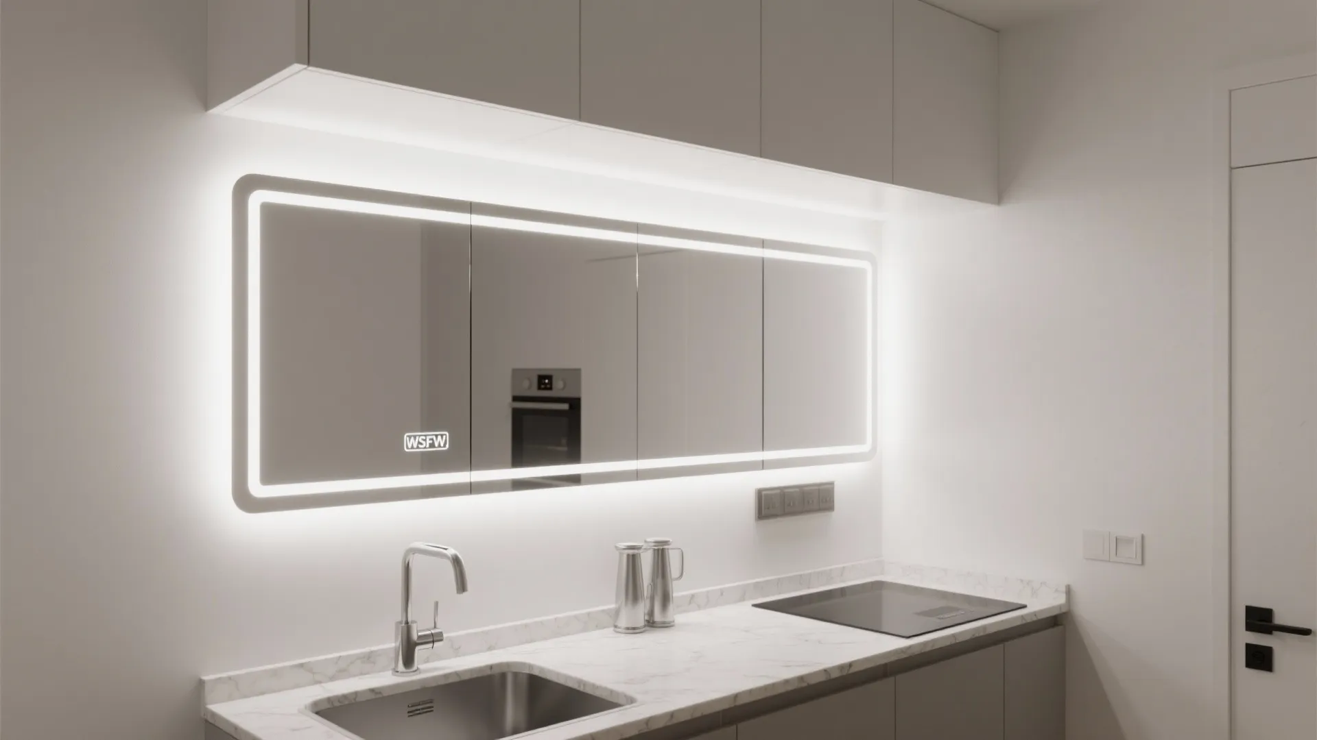 Edge-lit mirror panels as task lights