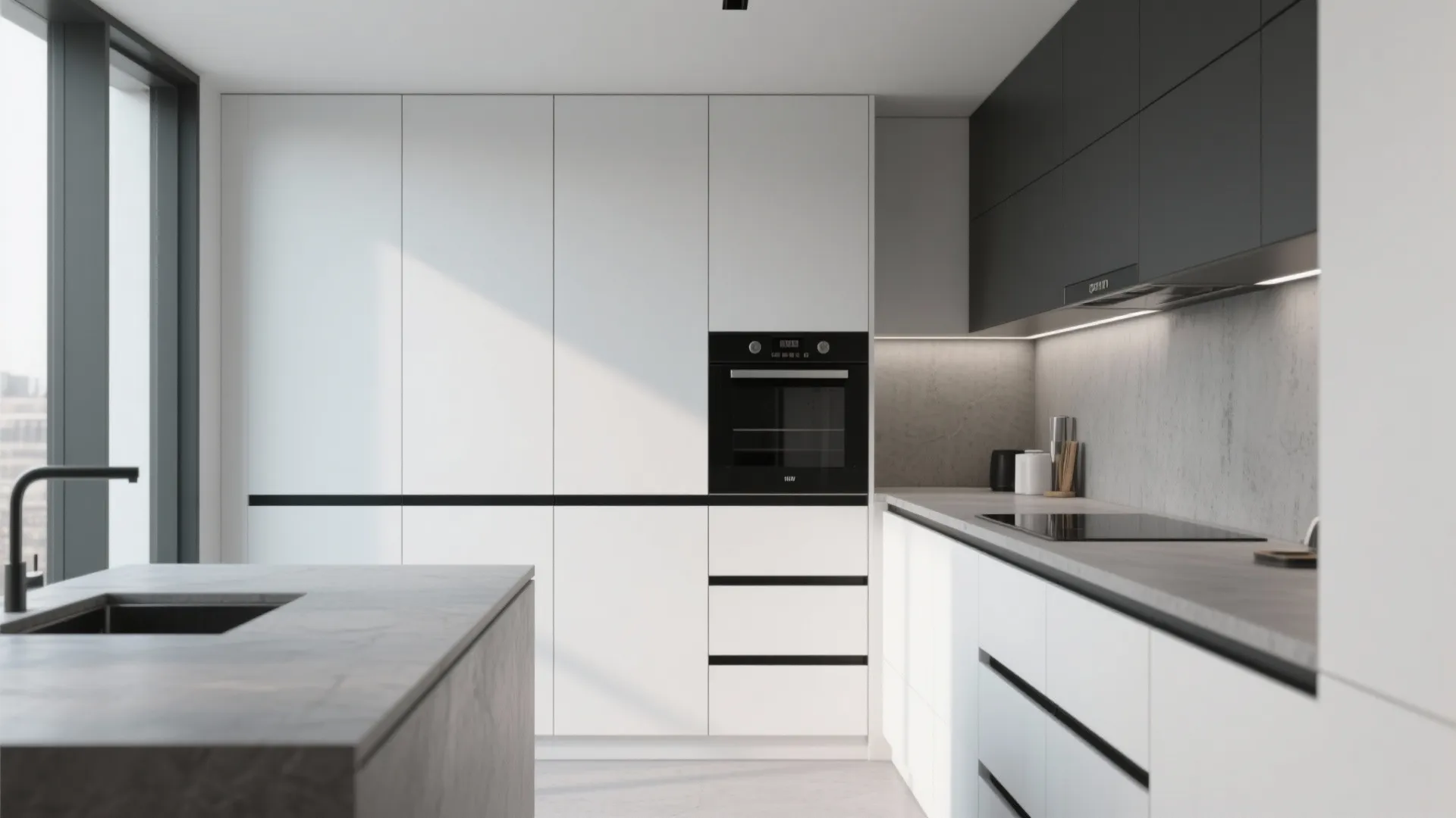 5. Black edge pulls for ultra-modern small kitchens