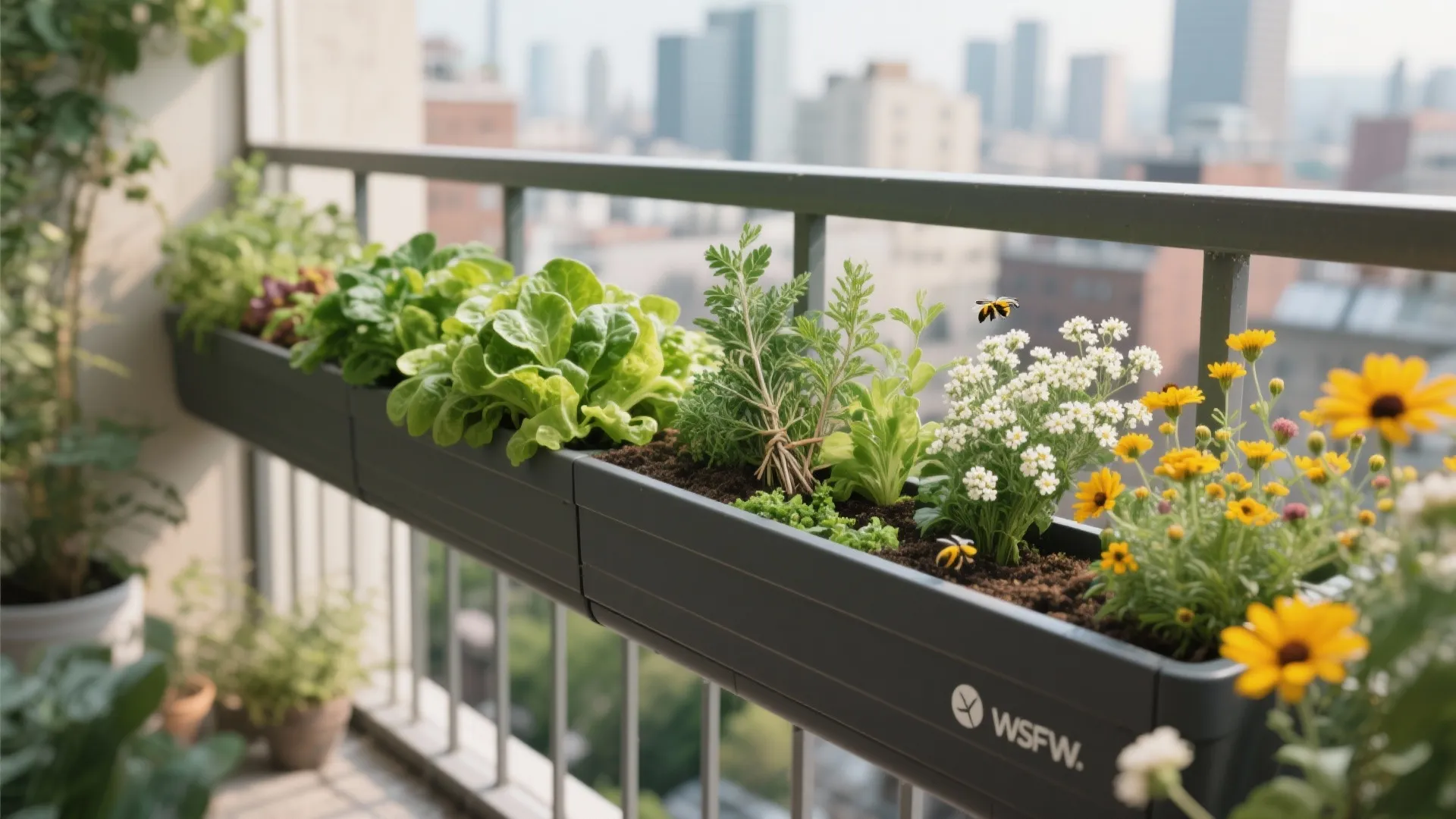 Edible mini-meadow: herbs, salad greens, and a pollinator strip