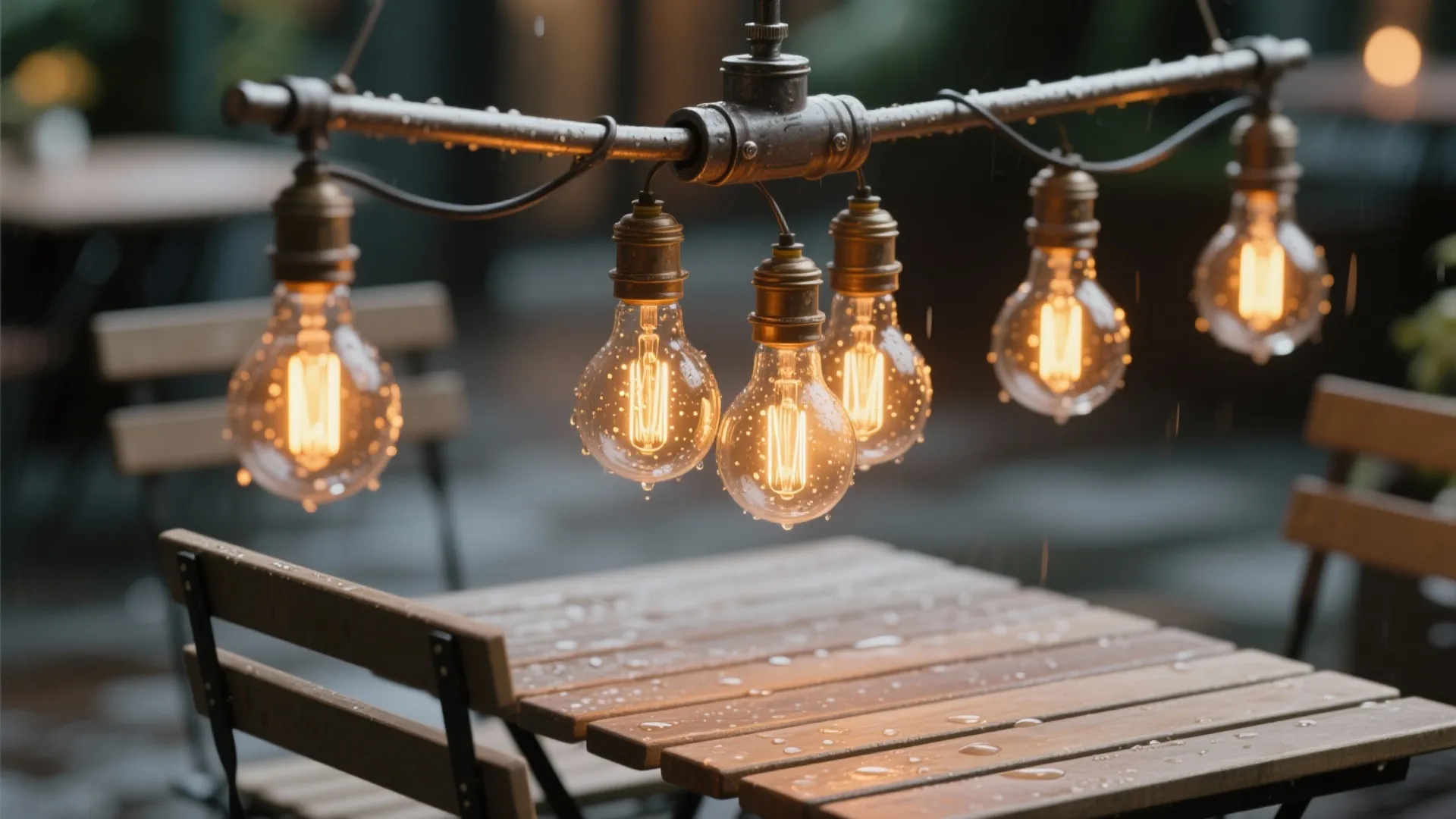 1. Edison bulb string cluster above the table