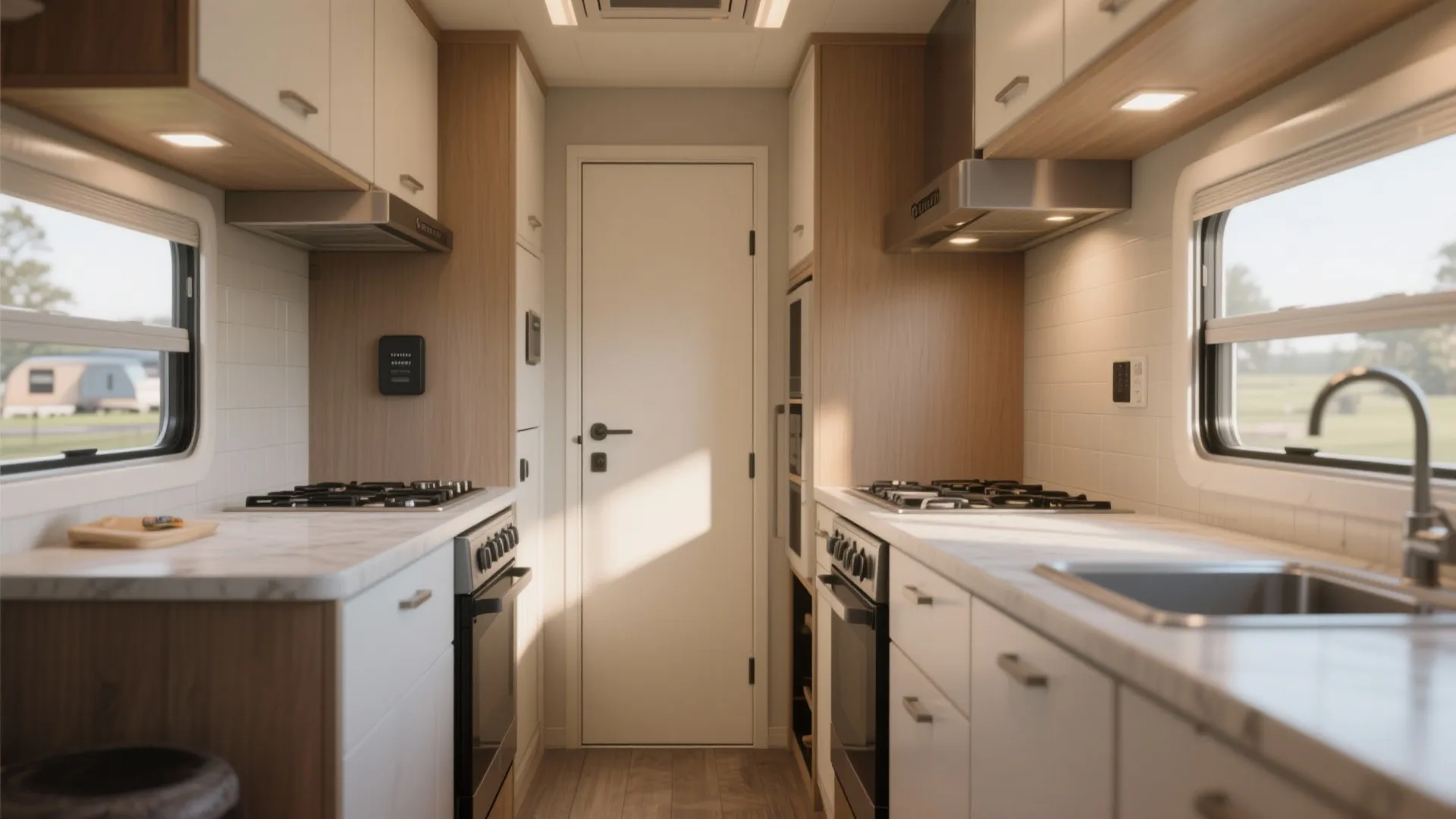 4. Efficient Kitchen Work Triangle with Pocket Doors