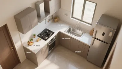 Compact L-Shaped Kitchen with Modern Storage Solutions