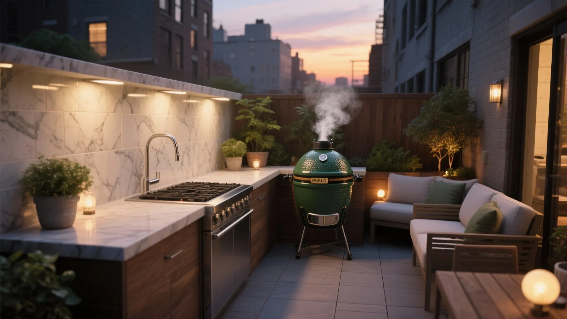 Big Green Egg Built-In Outdoor Kitchen Ideas — 5 Inspo: Creative small-space solutions for a built-in Big Green Egg outdoor kitchen from a pro designer