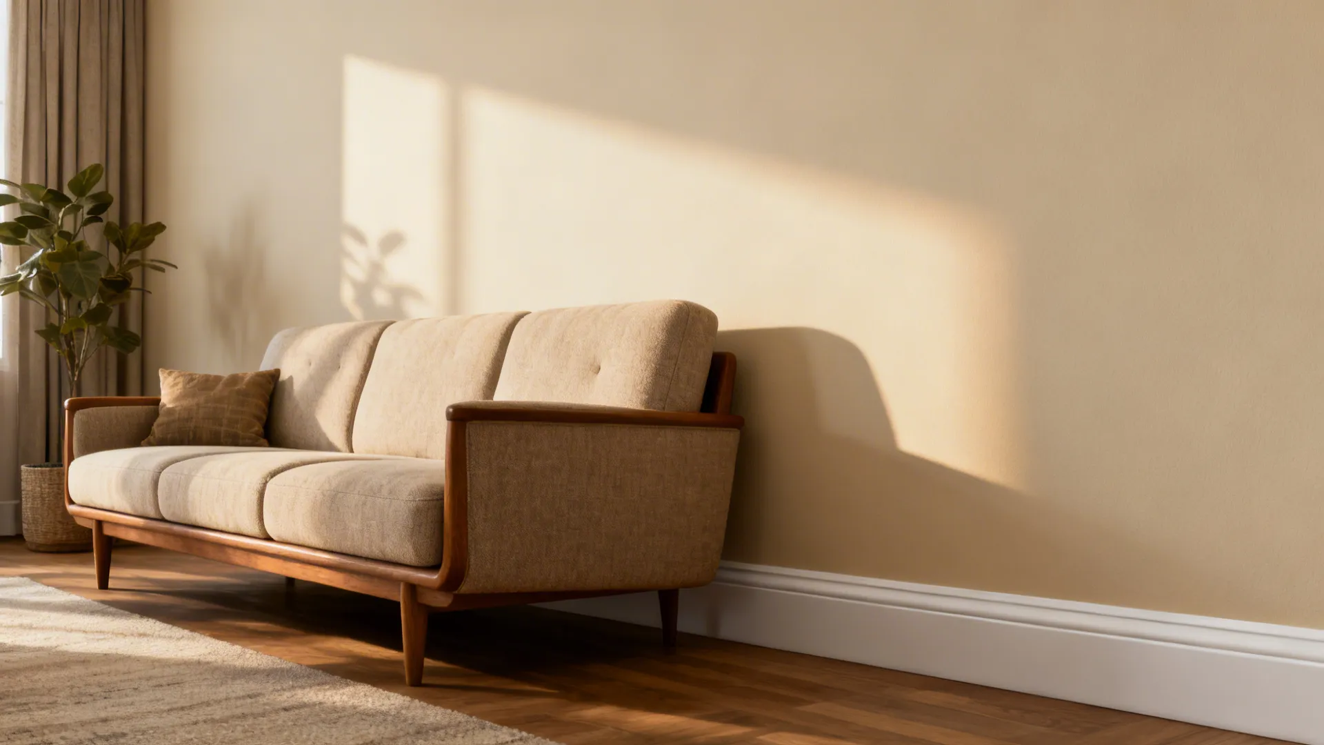 Small living room with eggshell walls that show a subtle, easy-to-clean sheen under daylight.