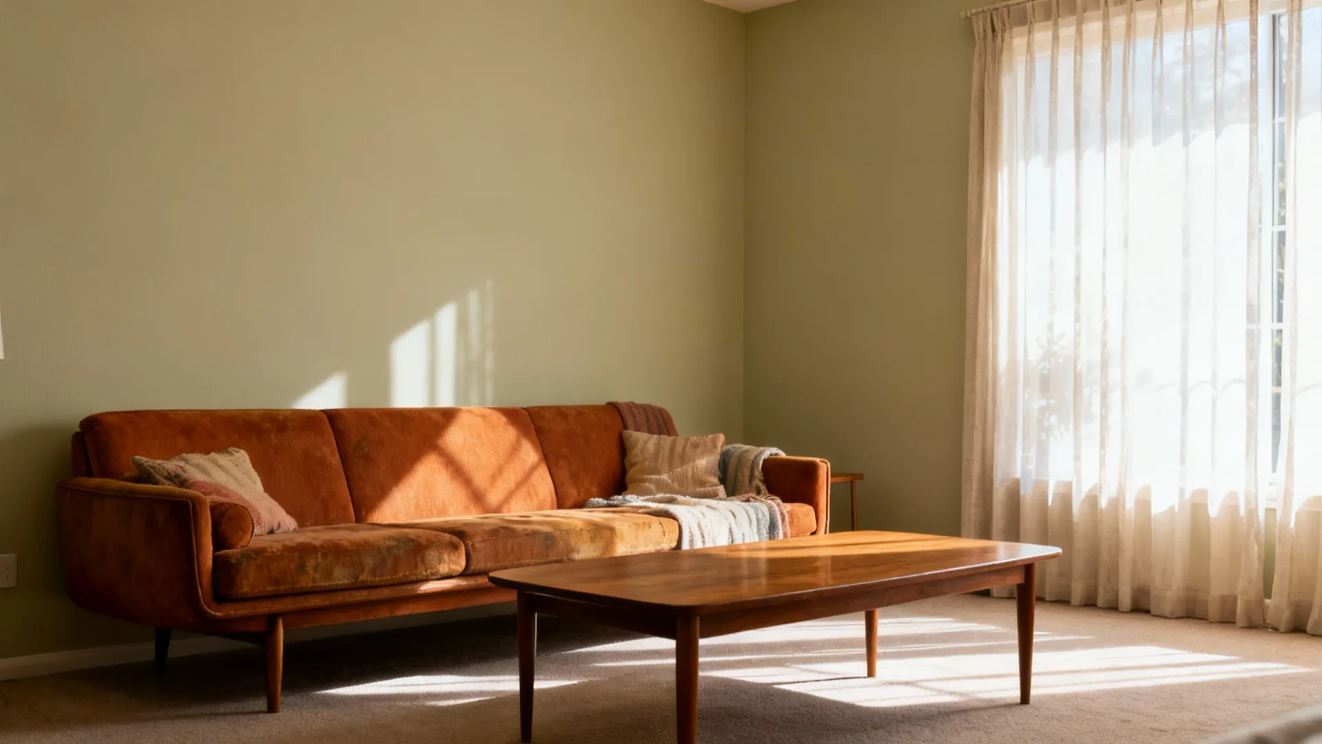 Living room with eggshell walls showing a subtle, balanced sheen and warm, family-friendly decor