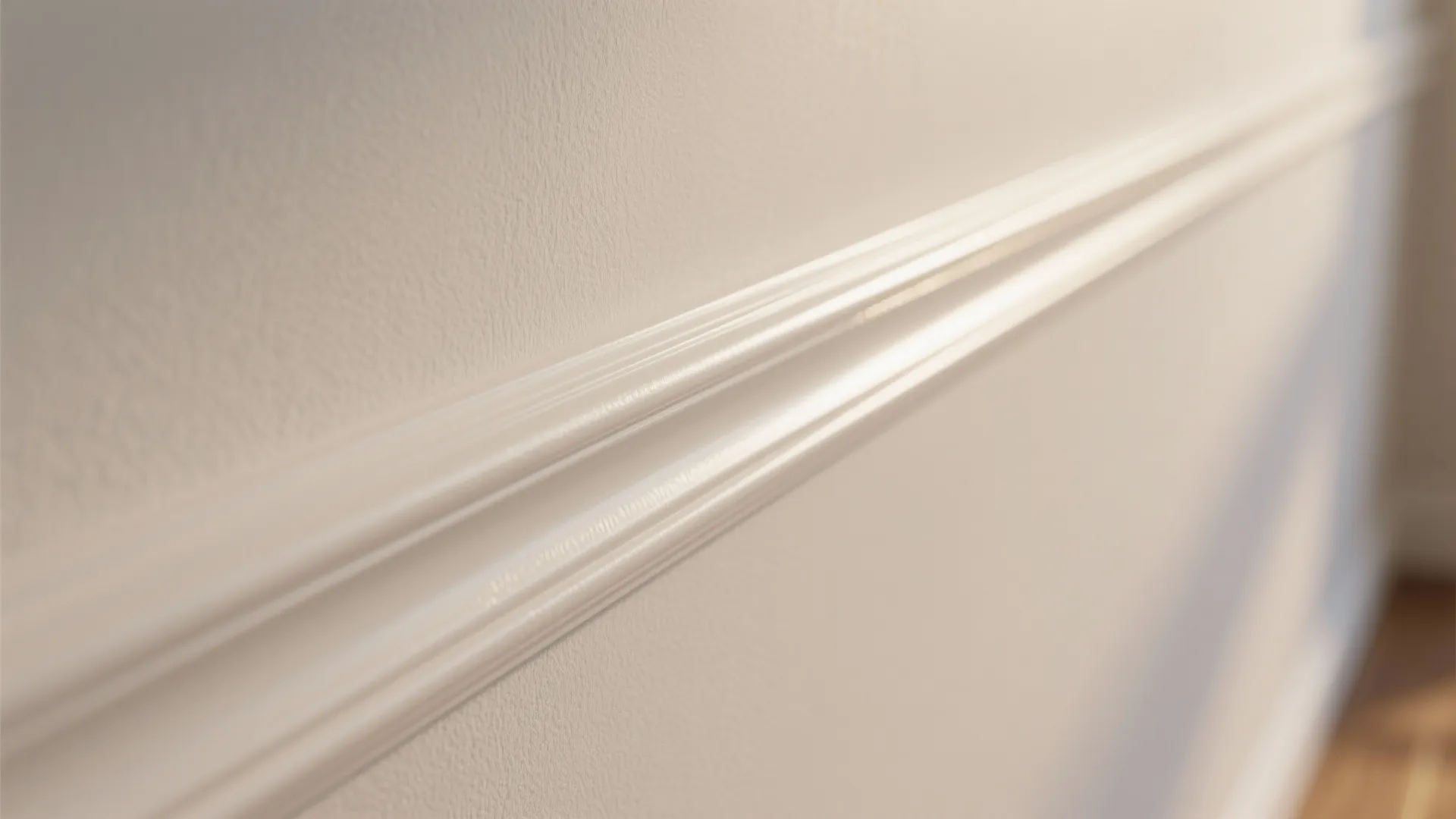 Close up view of white wall panel with smooth paint finish and soft natural light