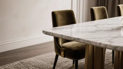 Luxury Dining Room with Marble Table & Velvet Chairs