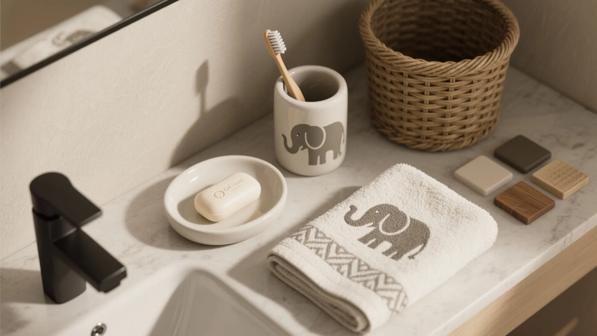 Neutral Palette + Elephant Accessories for a Balanced Look