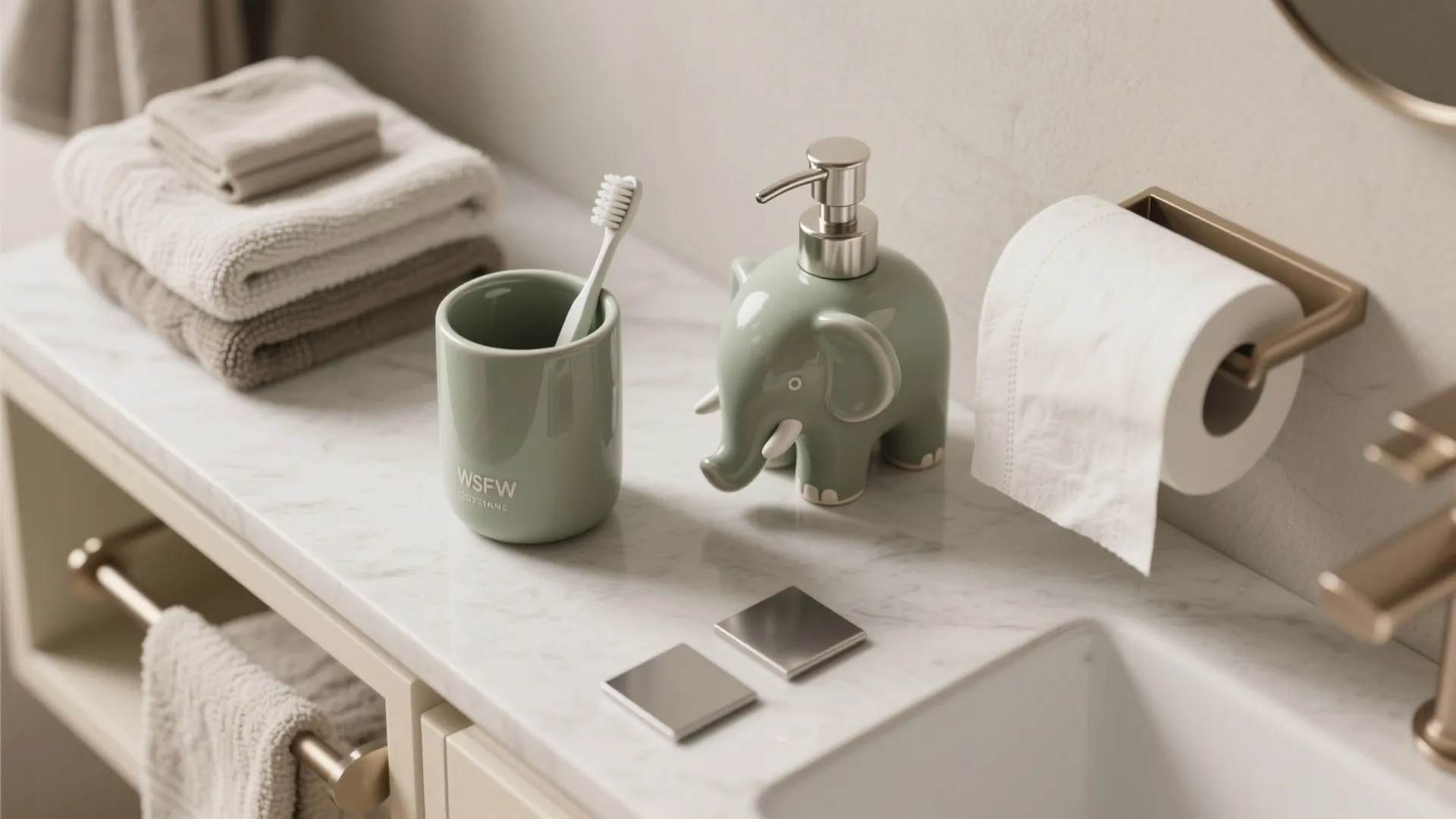 Subtle Elephant Accents: Toiletries and Hardware
