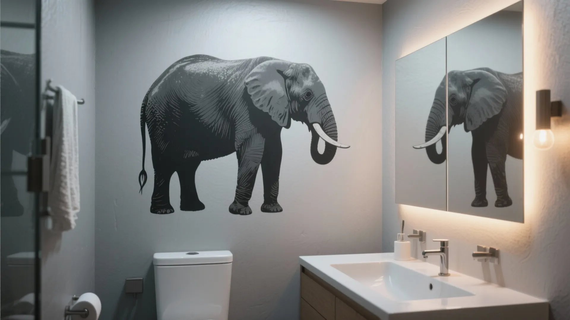 Monochrome Elephant Mural on One Wall