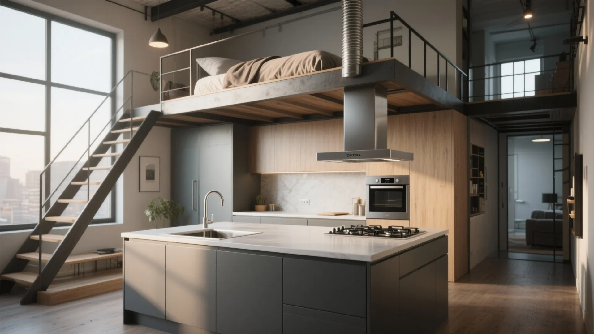 4. Elevated kitchenette for studio lofts