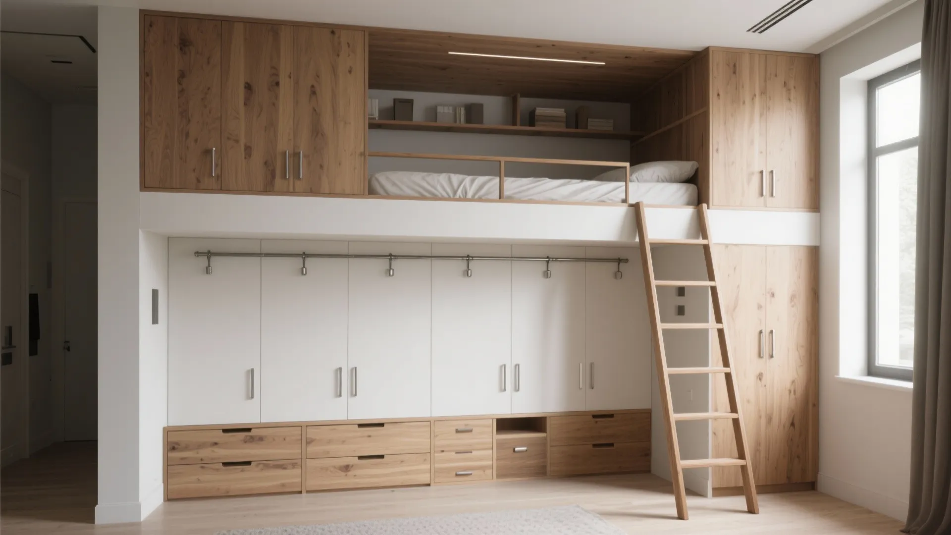 1. Elevated bed with built-in storage