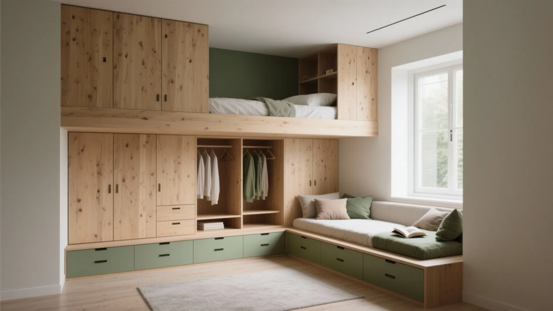 1. Elevated Loft Bed with Full Storage Below