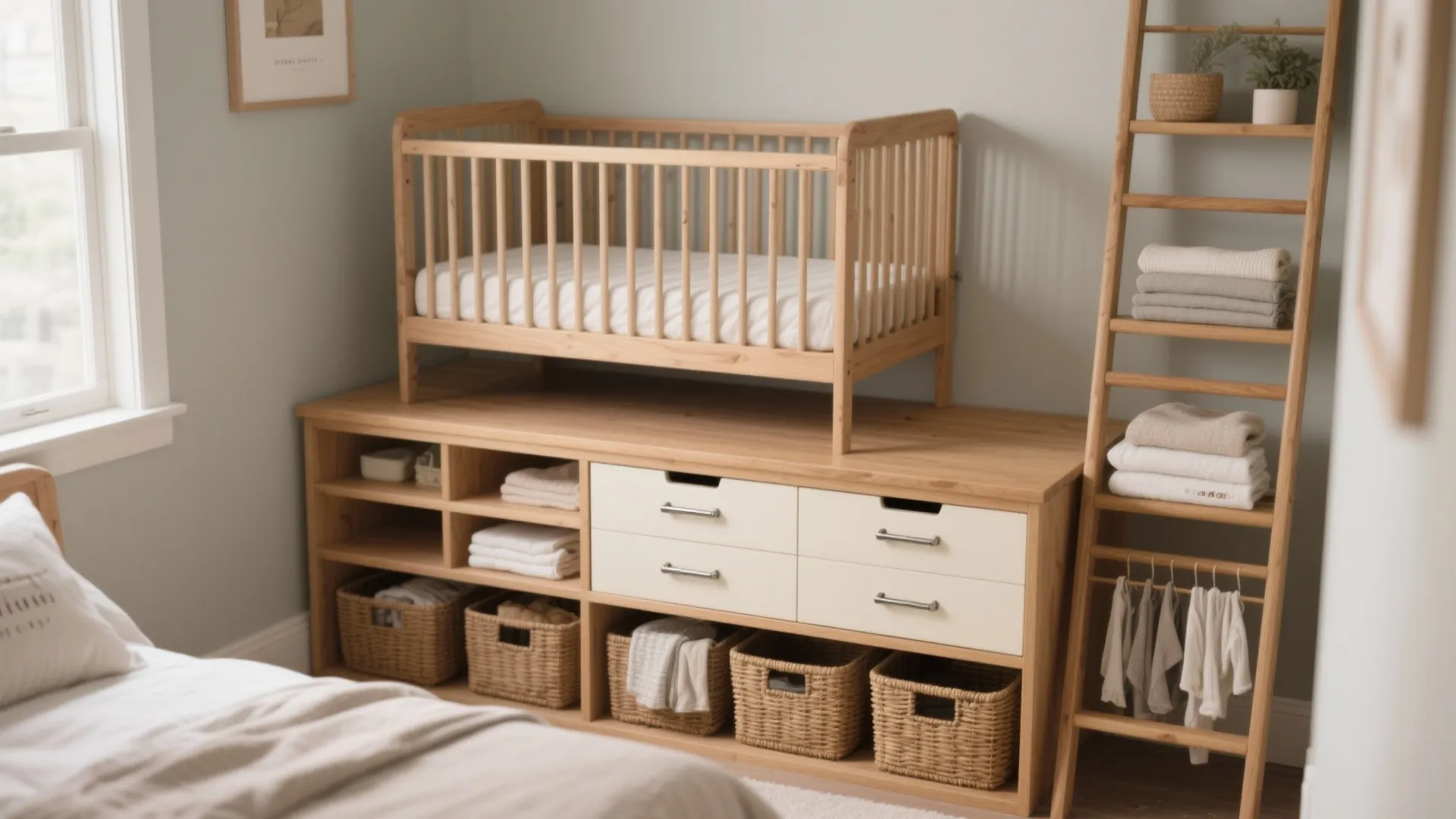 5. Elevated mini cribs with built-in storage