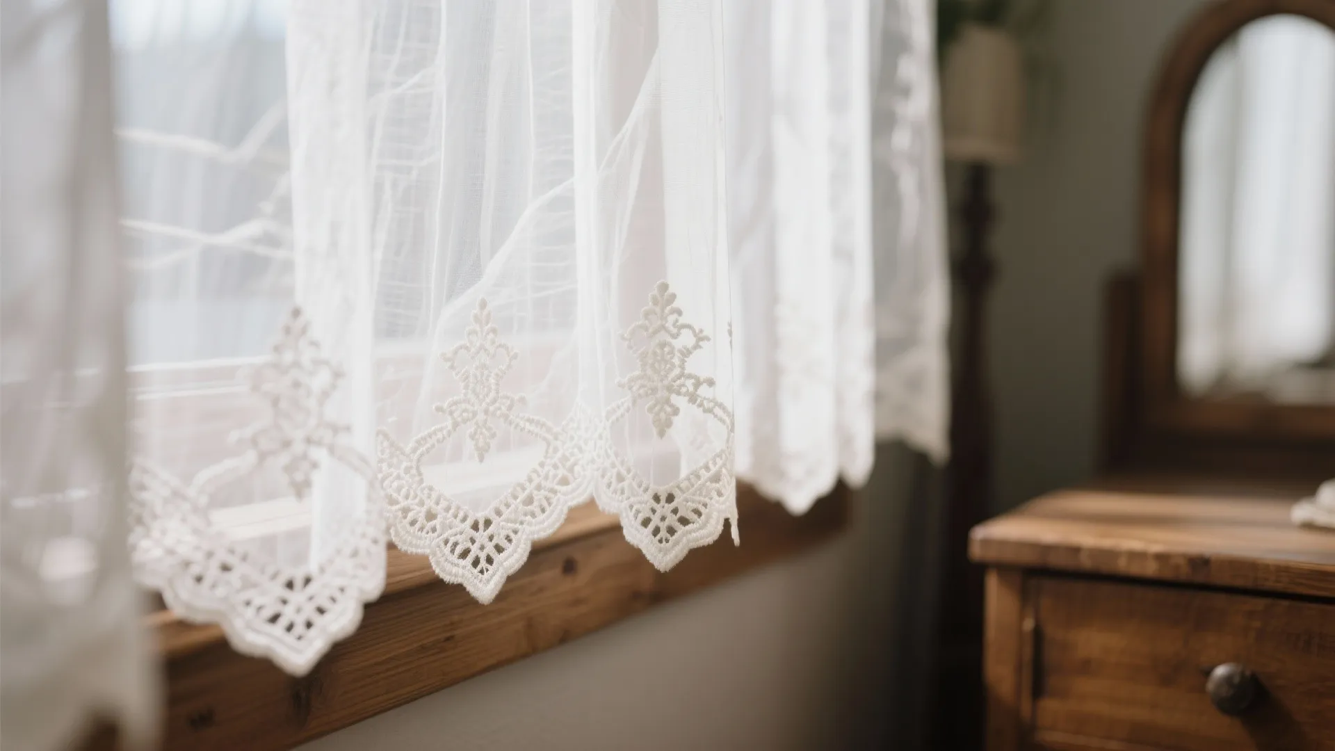 White Sheers with Embroidered Borders