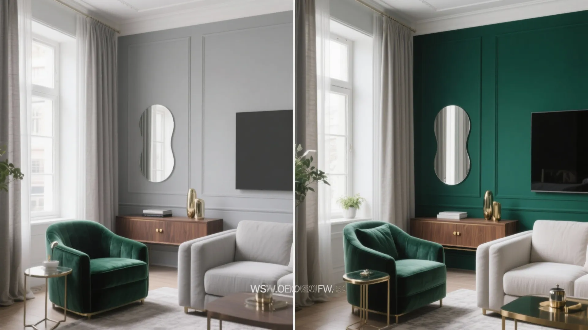 Emerald Accent Wall with Muted Greys