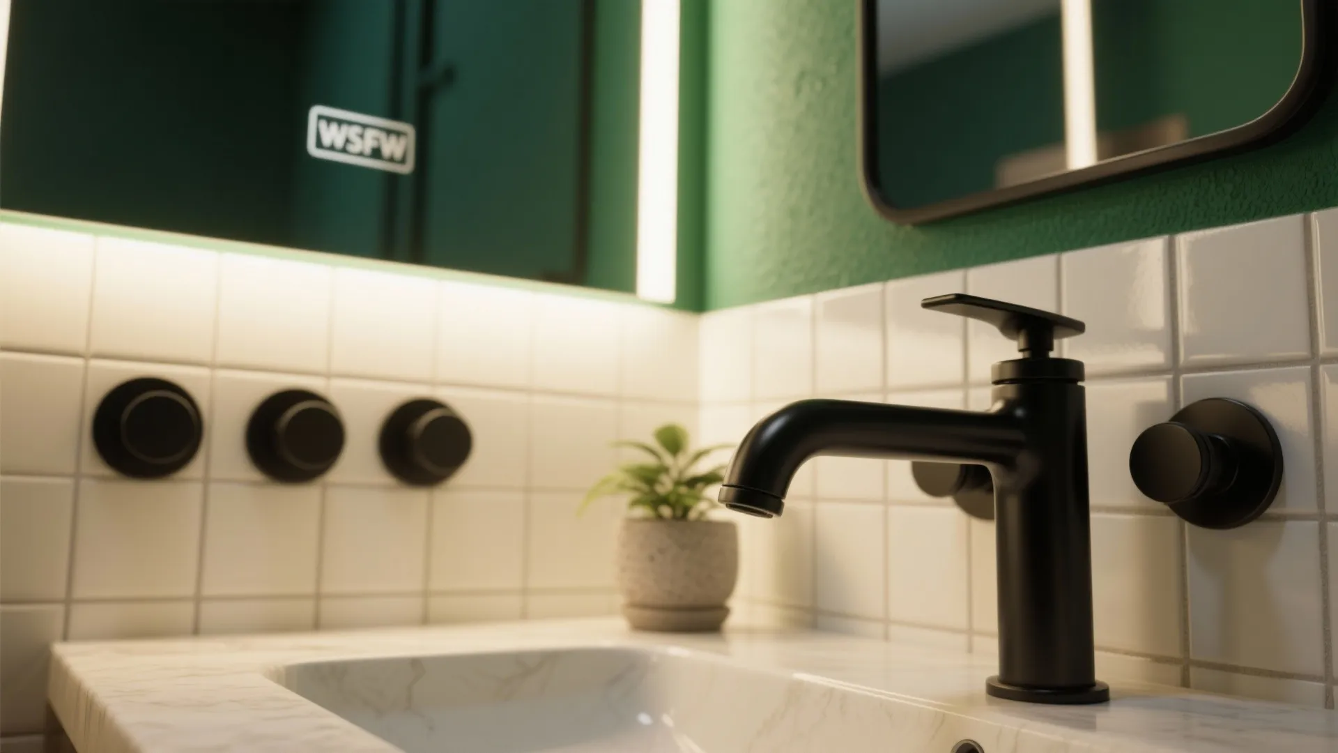 1. Monochrome base with a single emerald accent wall