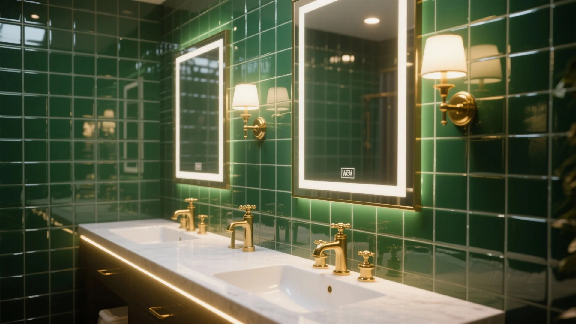 2. Emerald Accent Wall Behind the Vanity