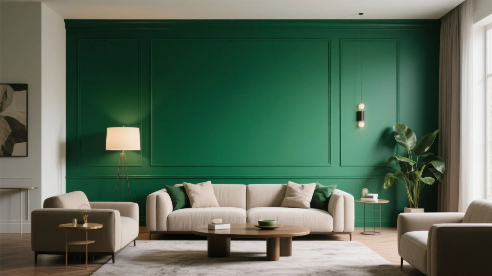 3. Emerald Accent Wall with Matte Finish