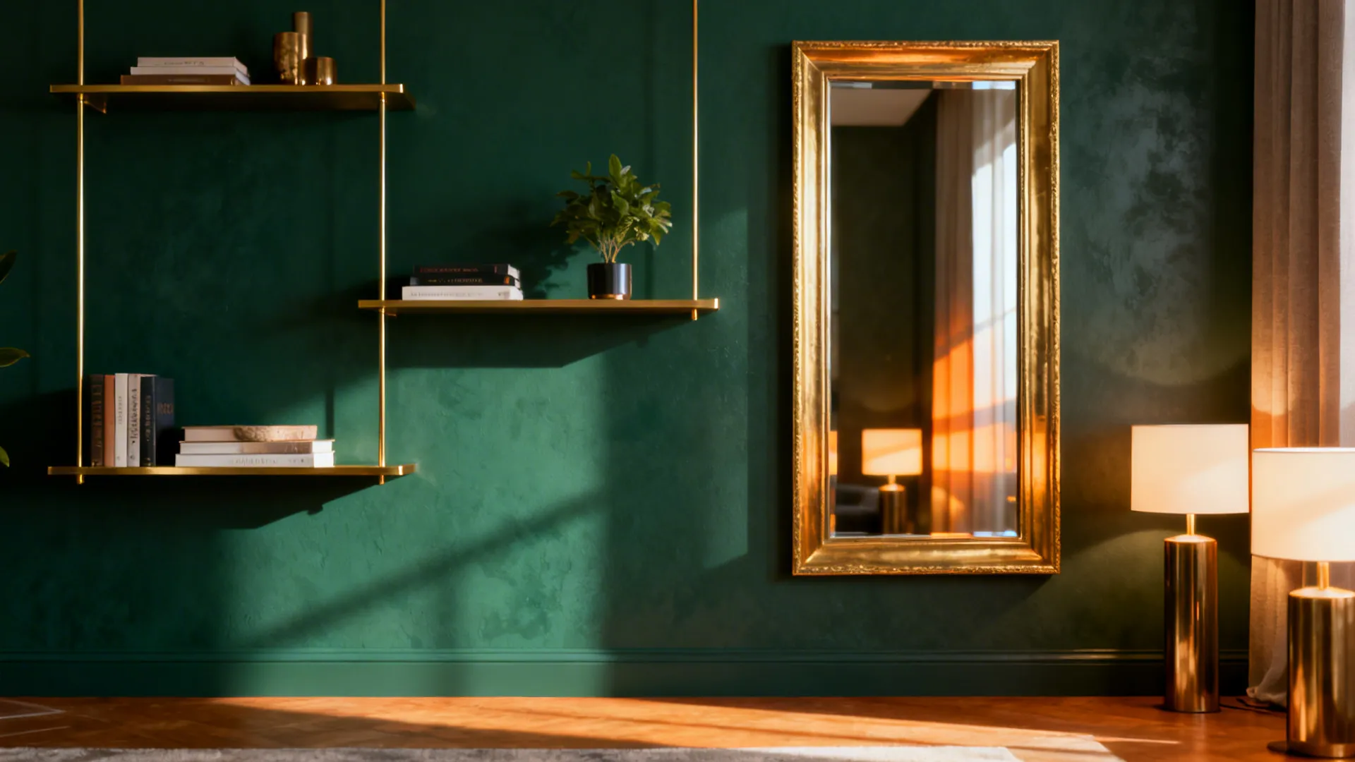 1. Deep Emerald Accent Wall with Warm Gold Accents