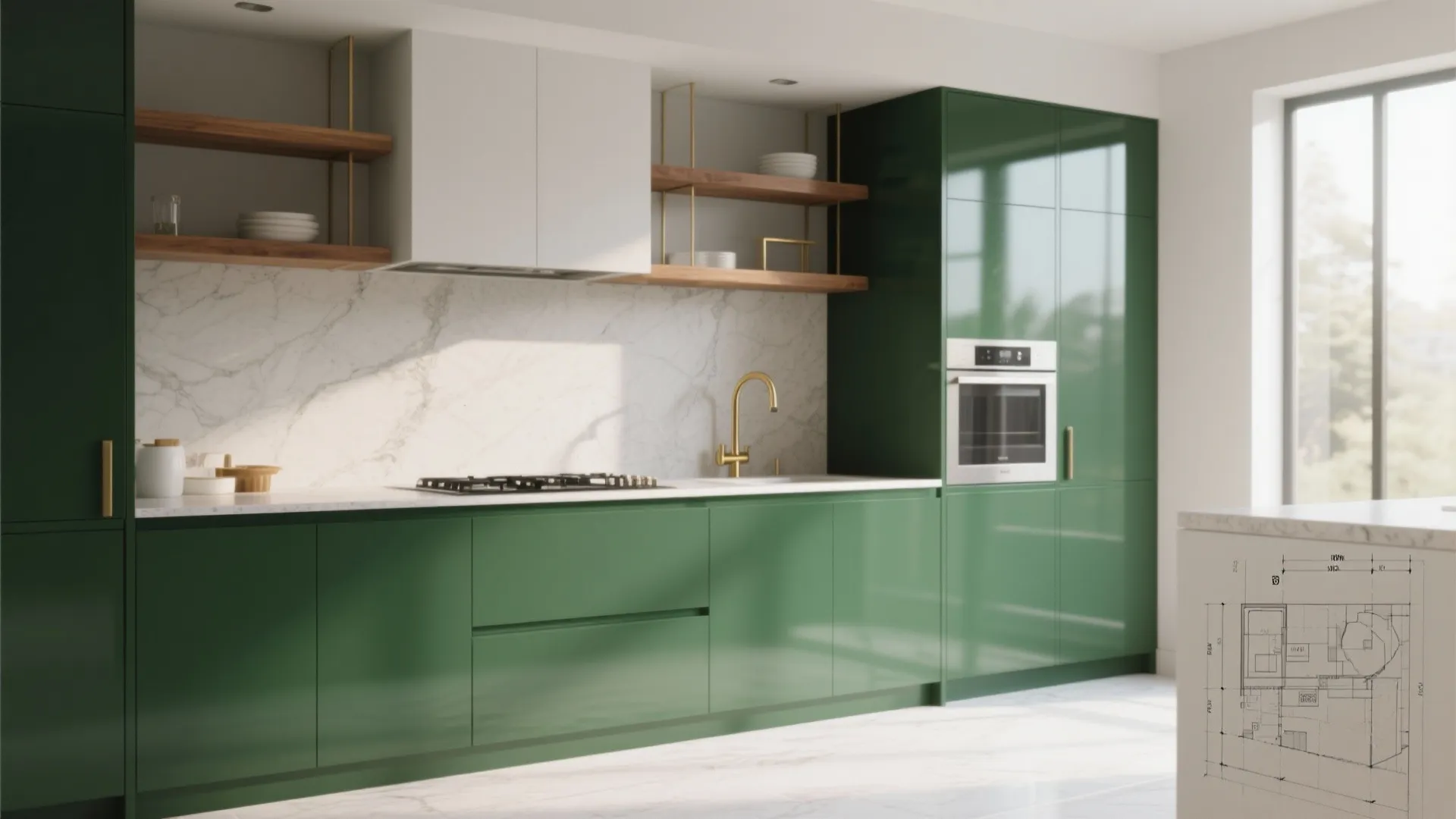 3. Use emerald on cabinetry or shelving