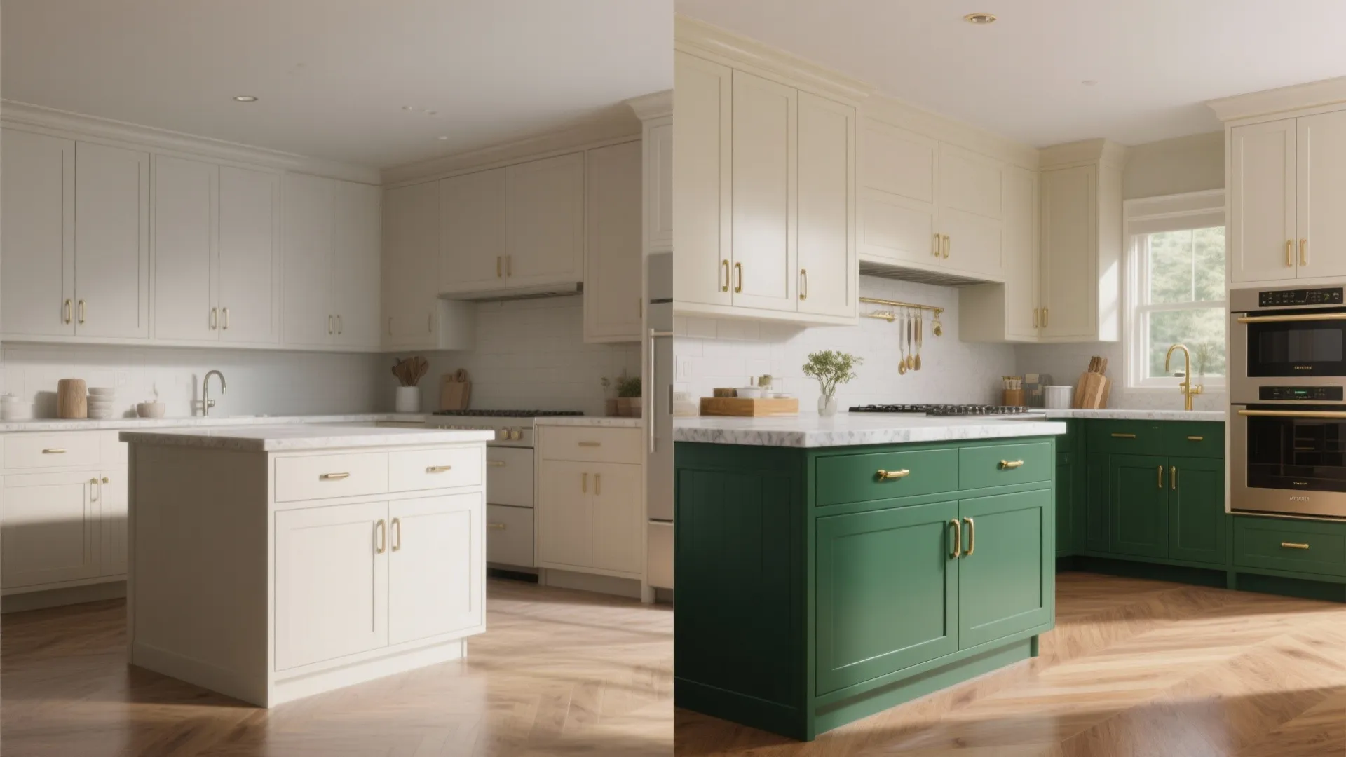 2. Emerald Cabinets for Tiny Kitchens