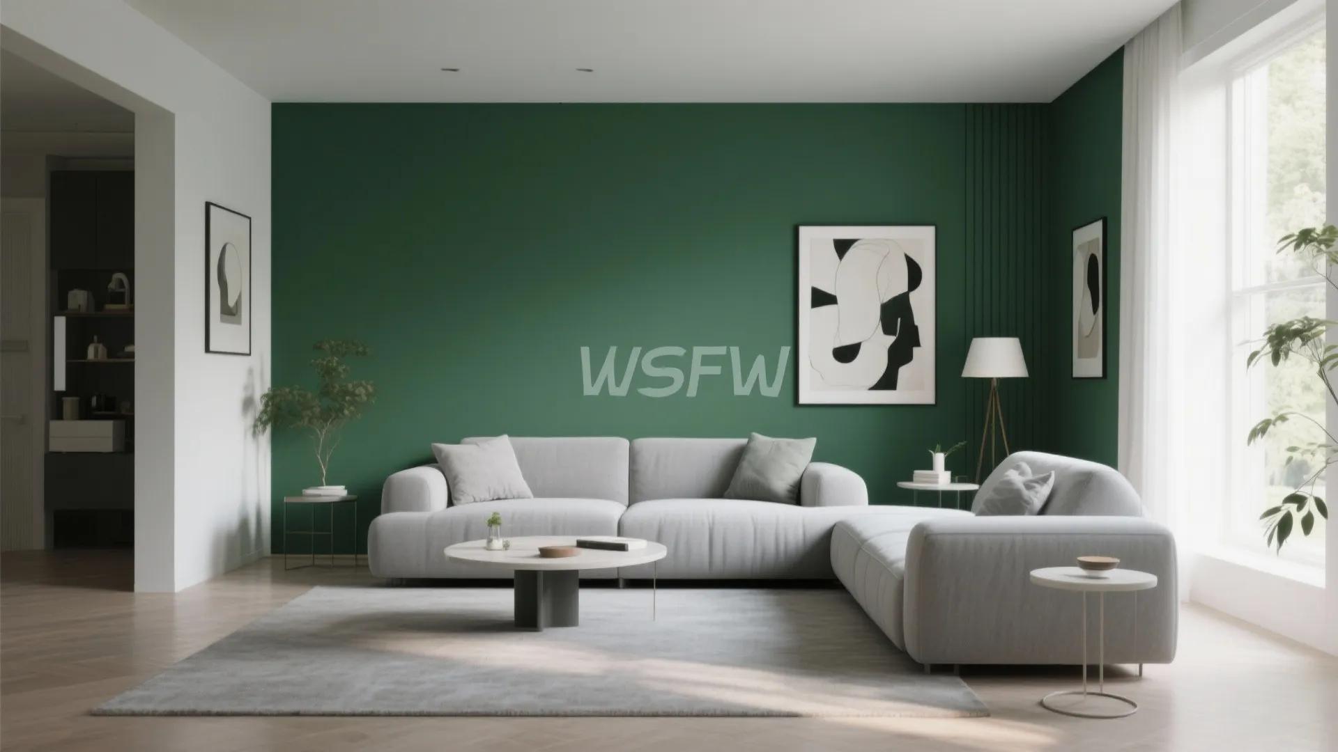 3. Emerald Accent Wall with Minimalist Grey Furnishings