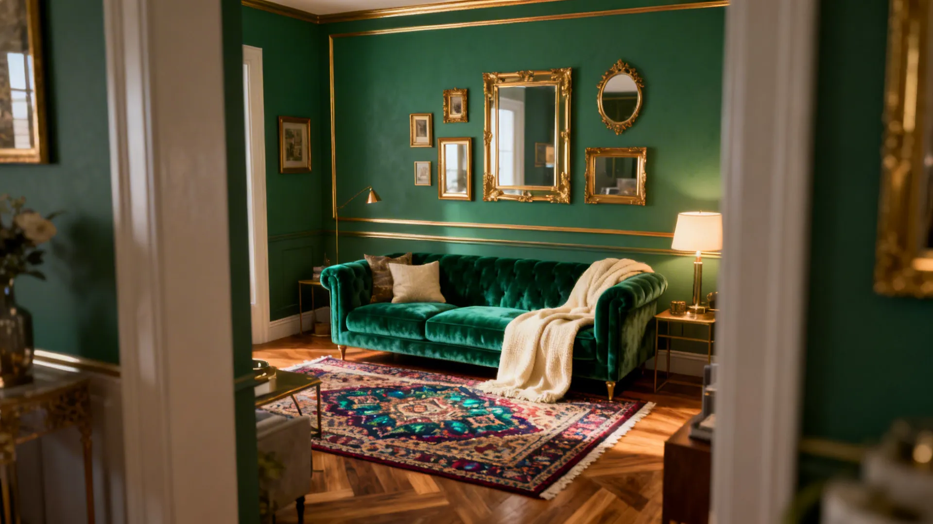 Emerald Green & Gold Living Room Ideas