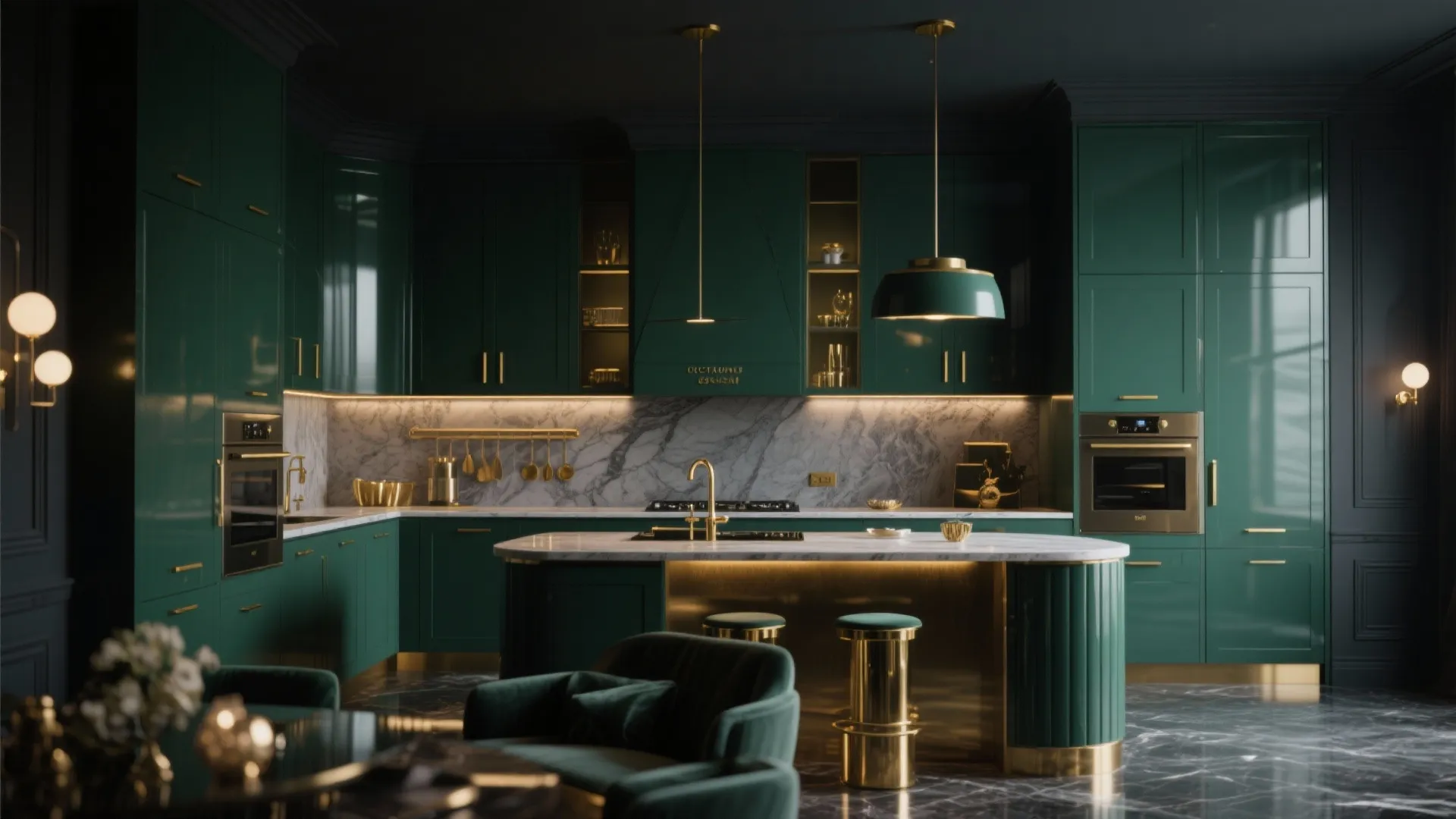 5. High-contrast drama: deep emerald and graphite grey