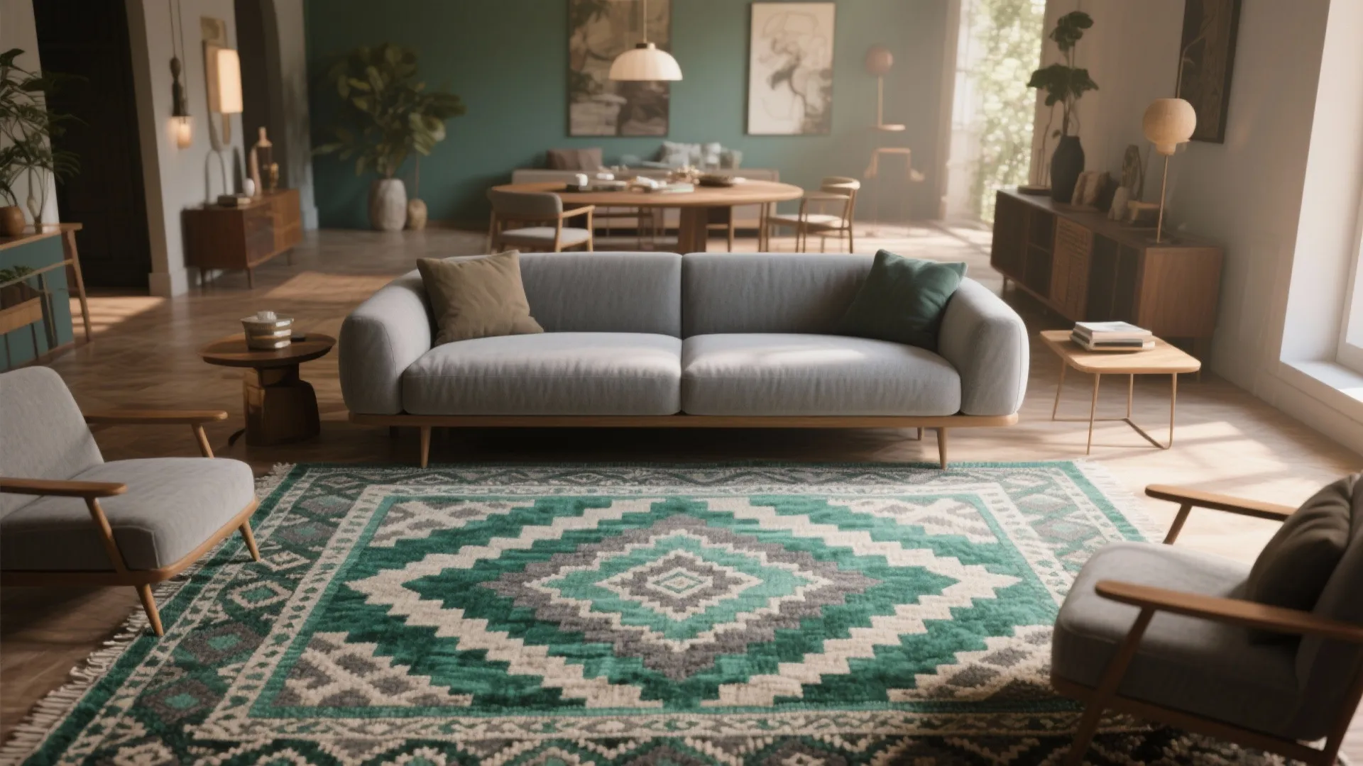 2. Statement Rug as the Anchor
