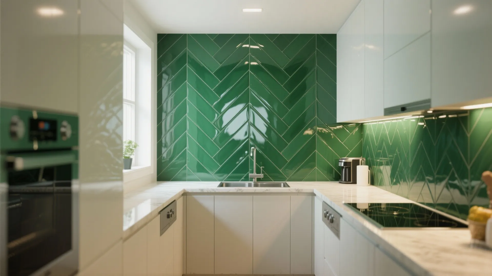 2. Glossy Emerald Herringbone to Reflect Light