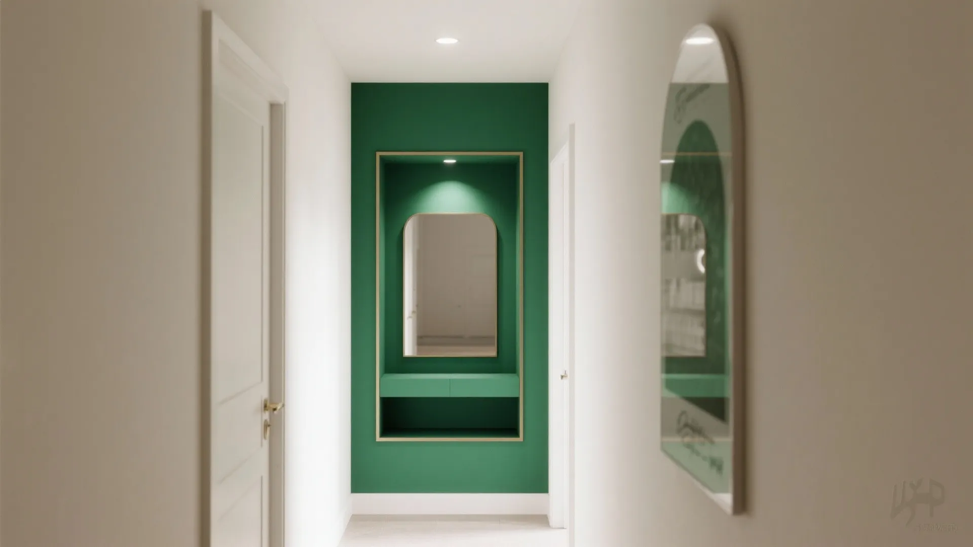 Bold Jewel Accent Niche with Reflective Ceiling Sheen