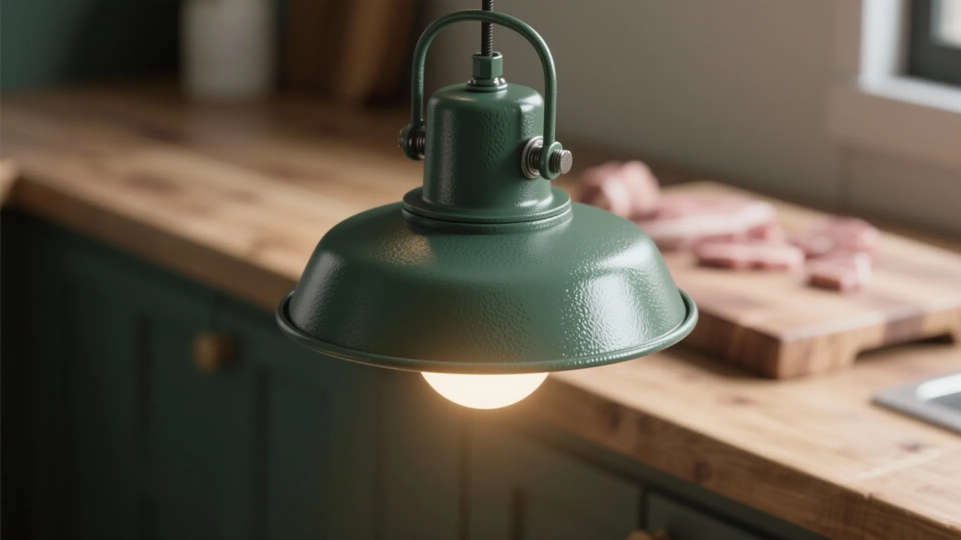 1. Matte Emerald Metal Shades for Slim Galley Kitchens