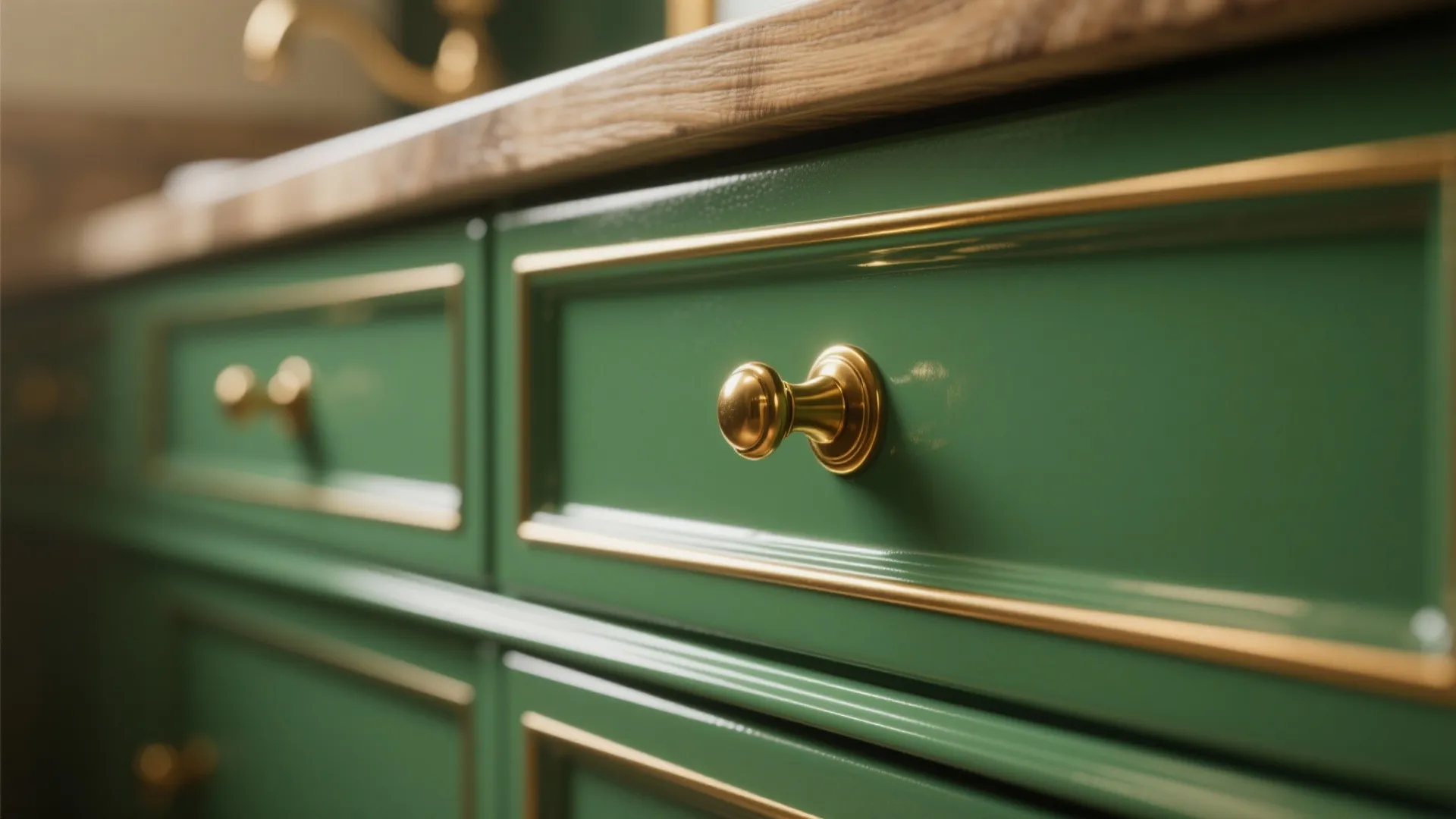 2. Pair emerald vanities with warm metals