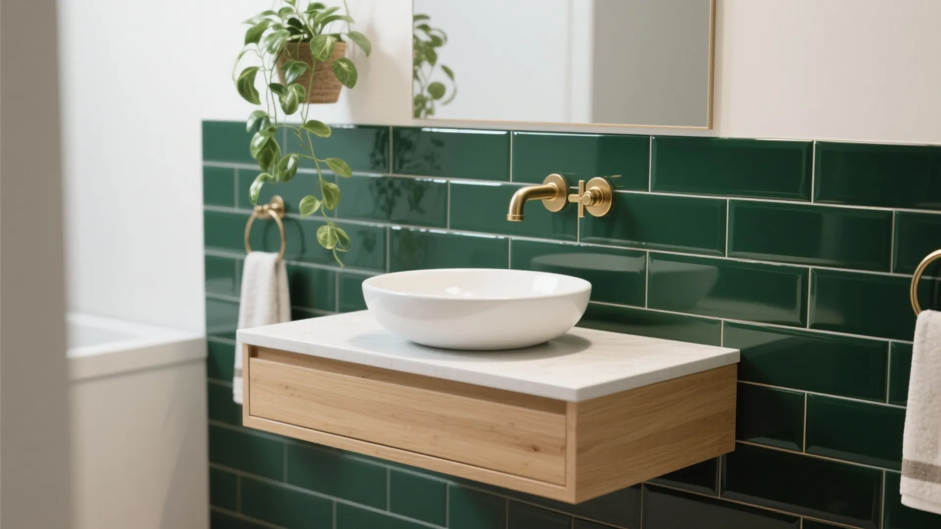 1. Emerald accent wall behind the vanity
