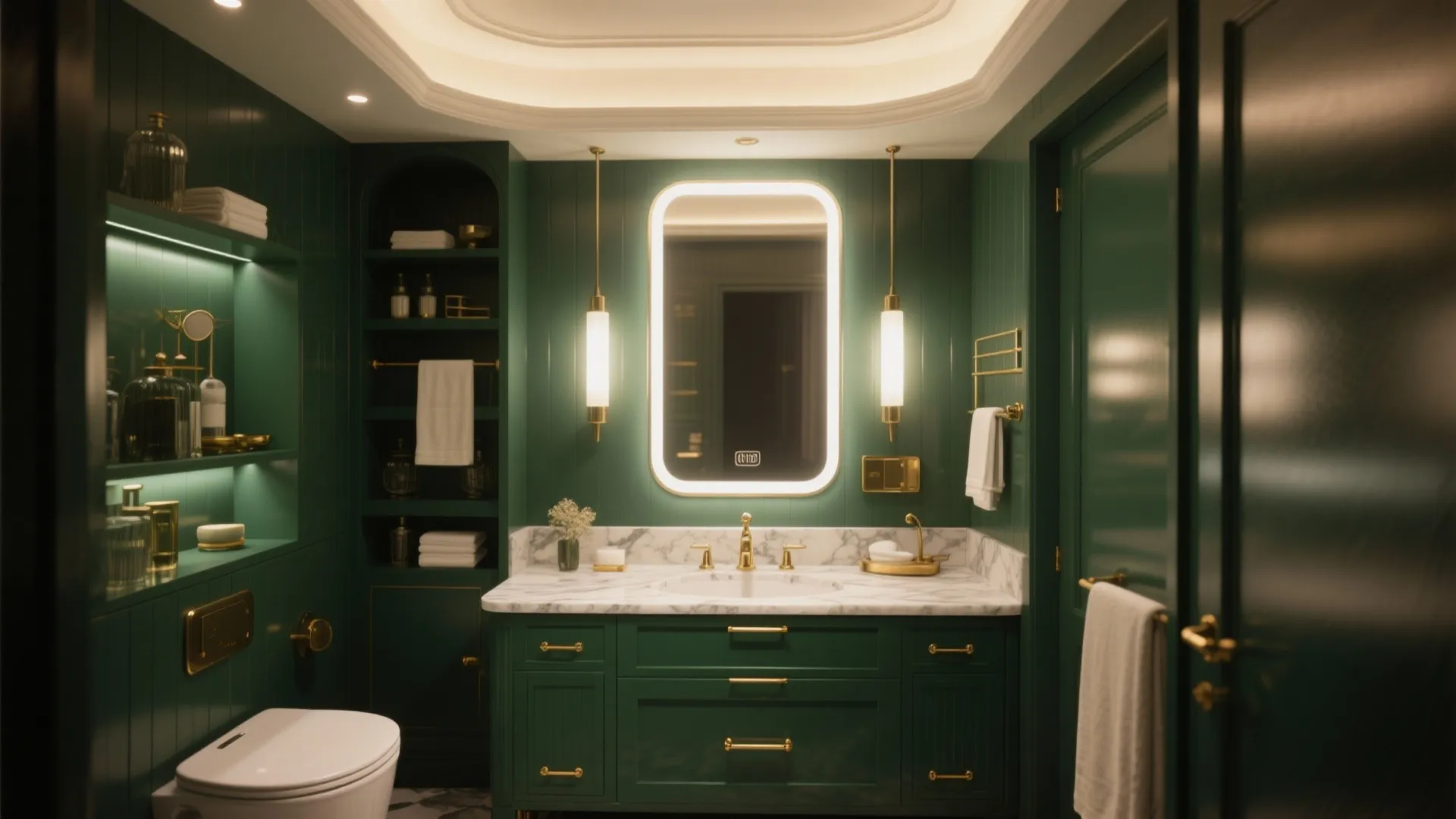 2. Deep Emerald Vanity with Gold Hardware