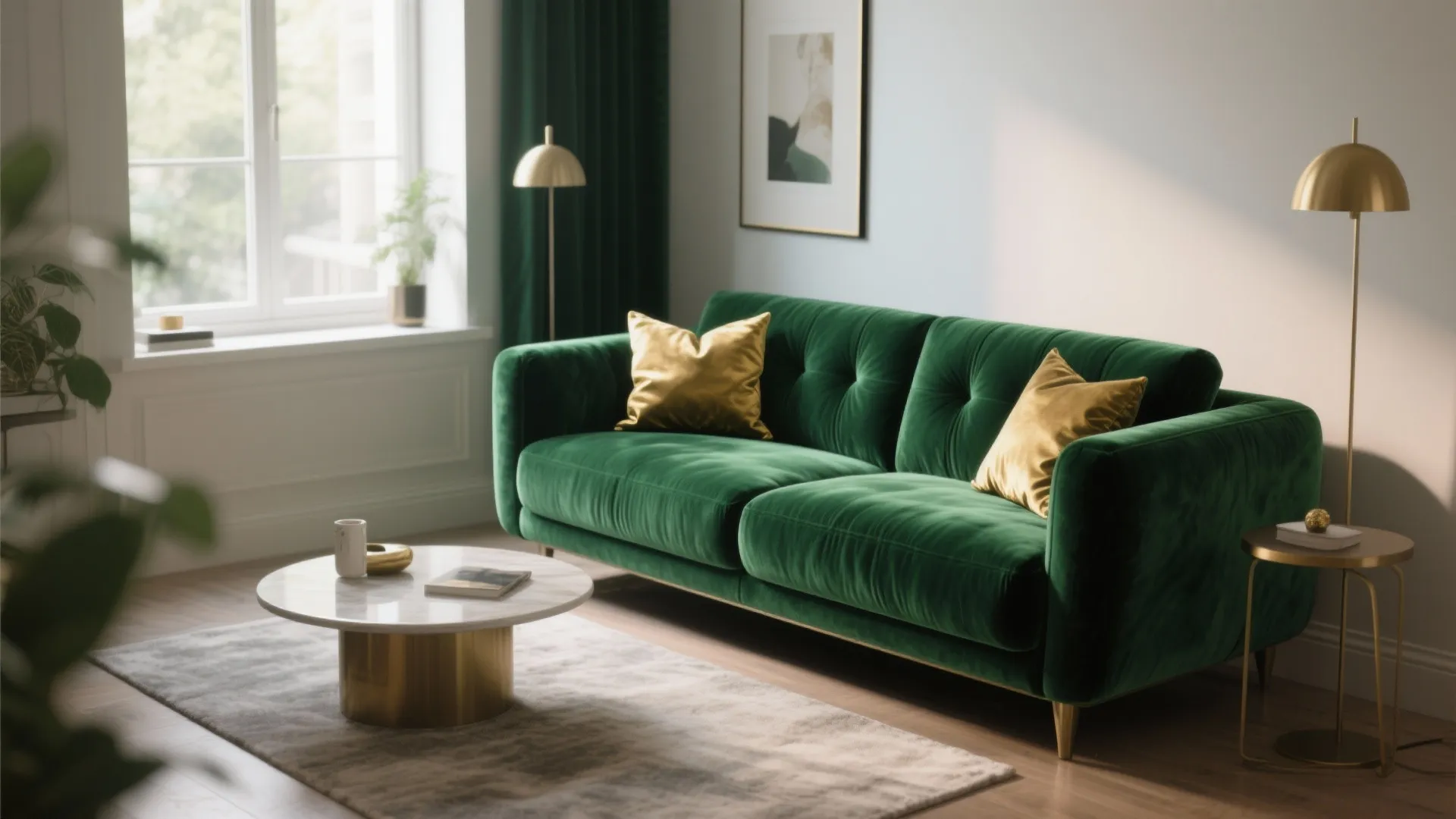 1. Emerald Velvet Sofa Statement