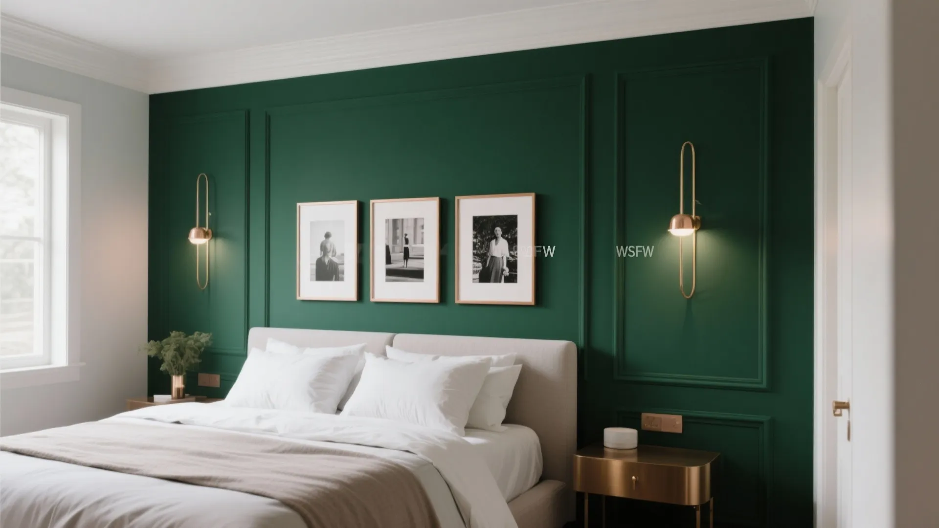1. Deep Emerald Walls with Rose Gold Frames