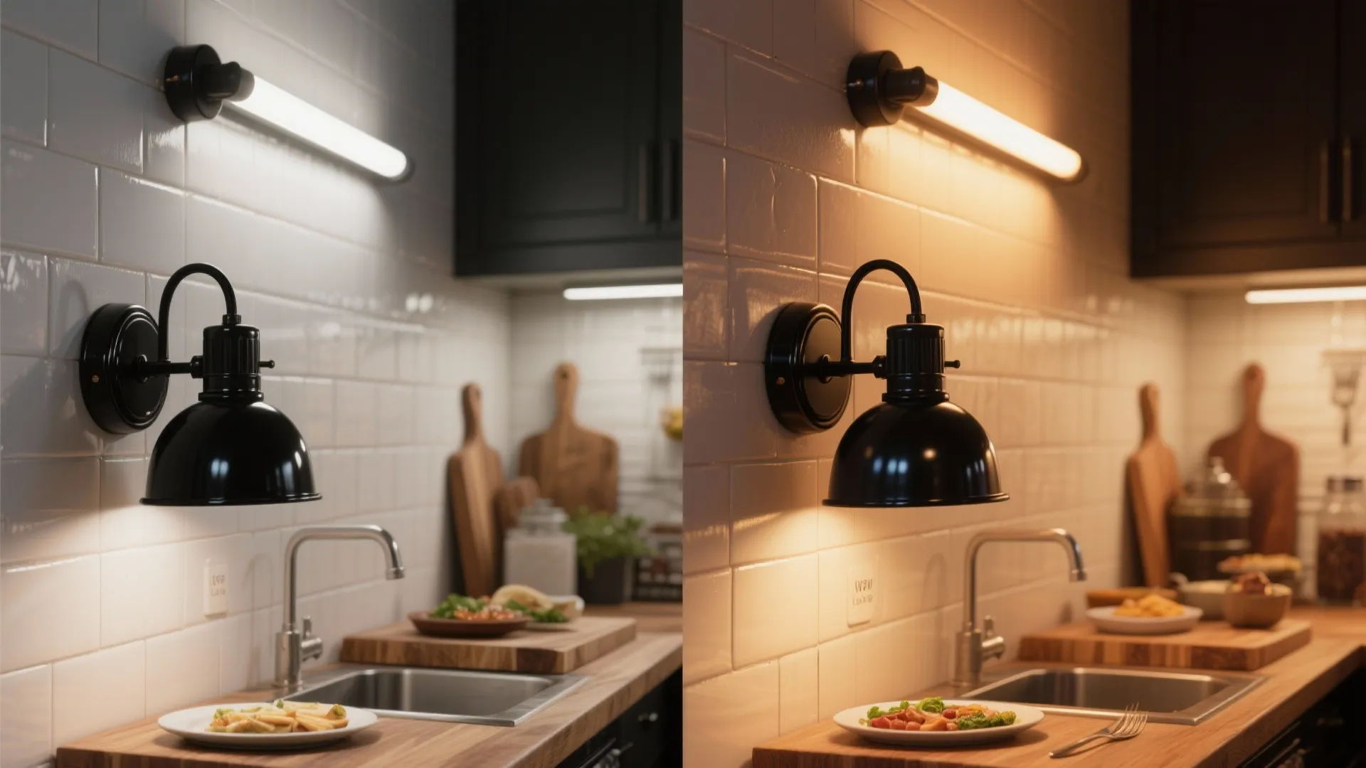 Industrial enamel shades with warm-dim LEDs
