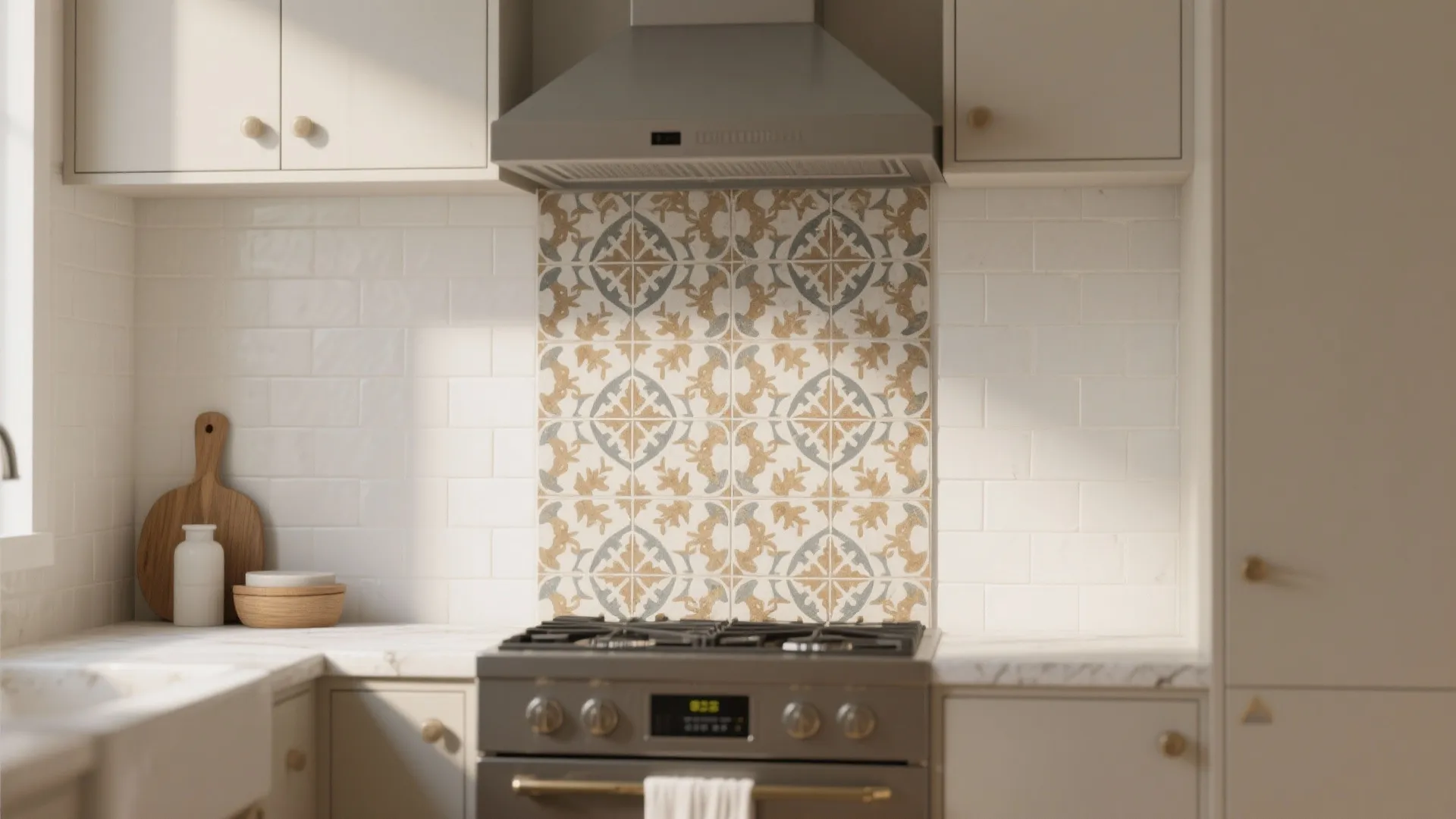 5. Patterned encaustic-look tiles as focal accents
