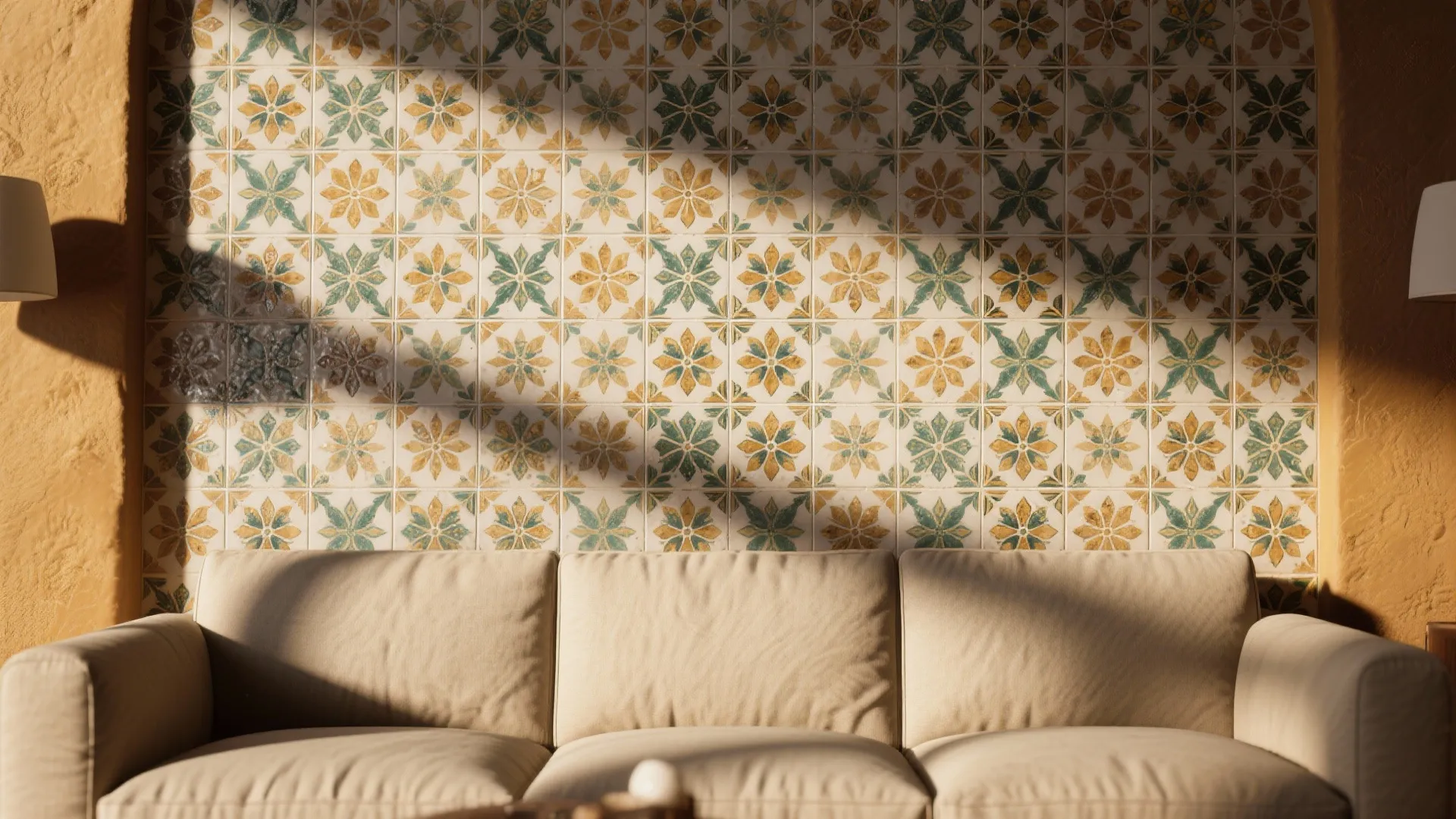 4. Patterned encaustic-look tiles as an accent wall