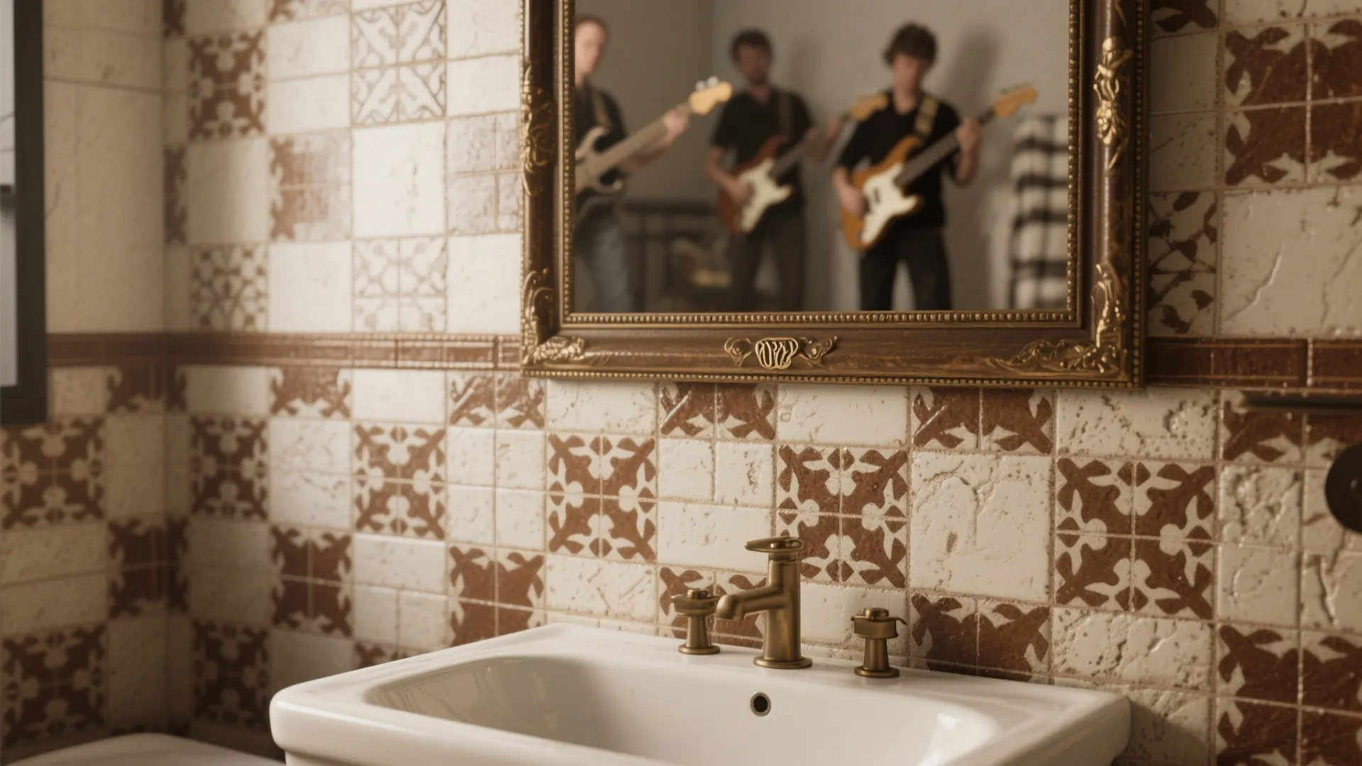 3. Patterned brown encaustic tiles as an accent