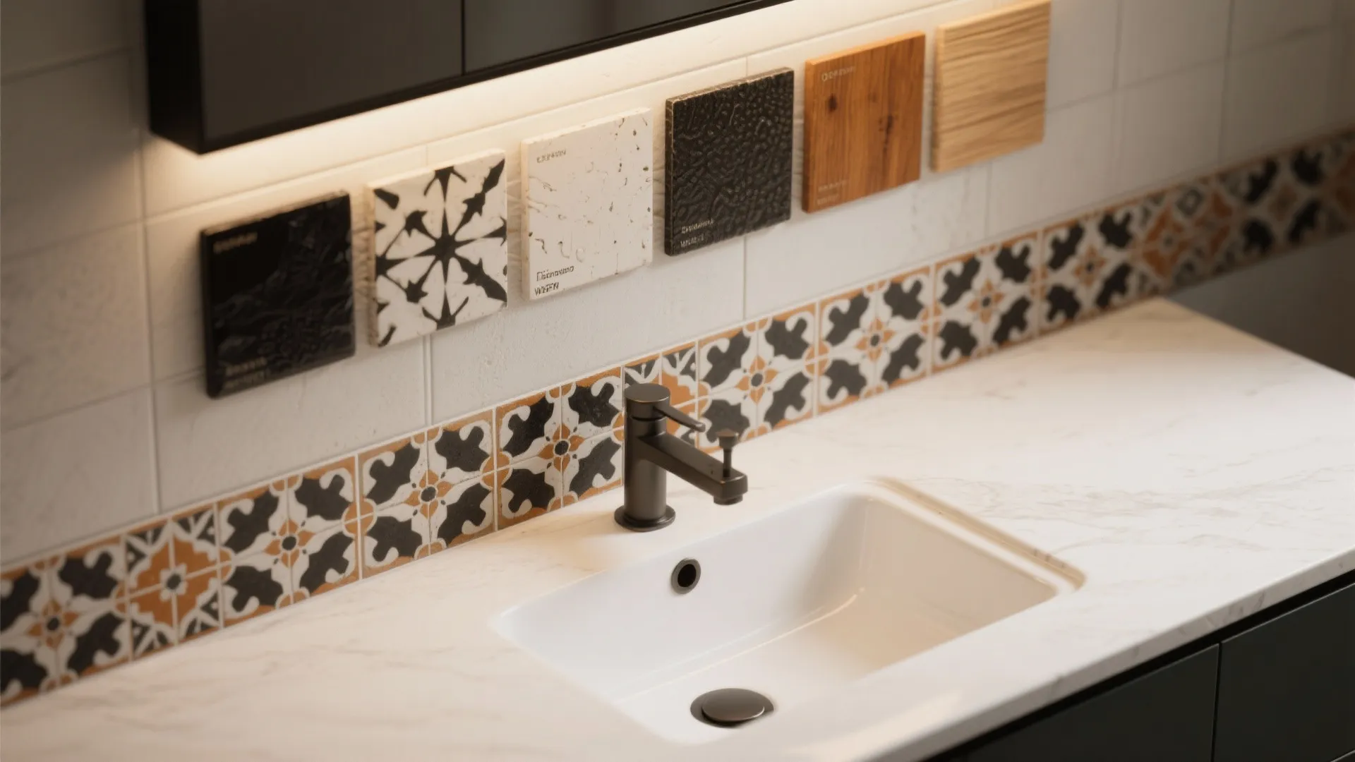 5. Patterned encaustic-look tiles as an accent
