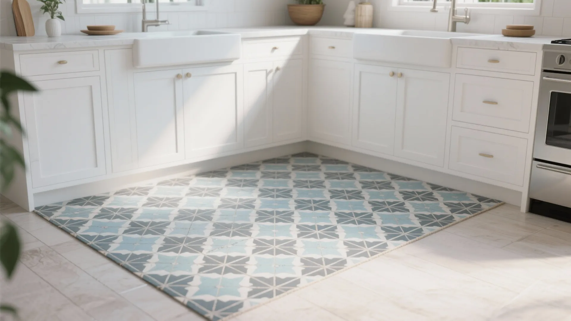 3. Patterned encaustic or cement-look tiles
